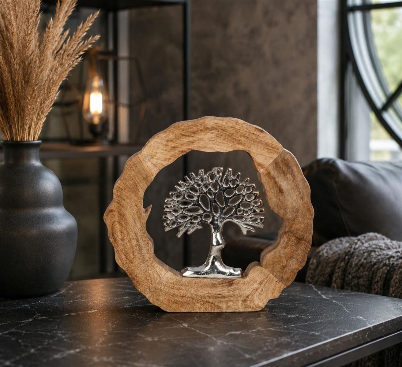 Geschenkestadl Dekobaum Lebensbaum Deko Aluminium Holzring 26 cm modern Wohnaccessoire (1 St), moderne stilvolle Dekoration – Bild 3 von 3