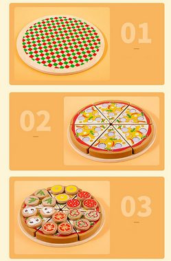 CoolBlauza Spiellebensmittel Pizza Party Holzspielzeug Küche Kinder,Pizza zum Schneiden, (27-tlg., Montessori-Spielzeug), für Kinder ab 3 Jahren