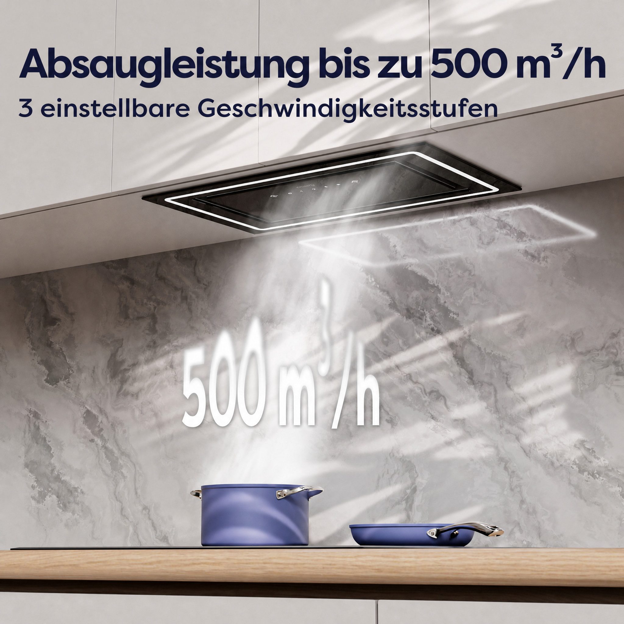 CIARRA Unterbauhaube 52 cm Einbauhaube 500 m³/h Abluft & Umluft 3 Stufen VM5931C Dunstabzugshaube Touch & Handgesten-Steuerung 360° Ambientebeleuchtung – Bild 4 von 5