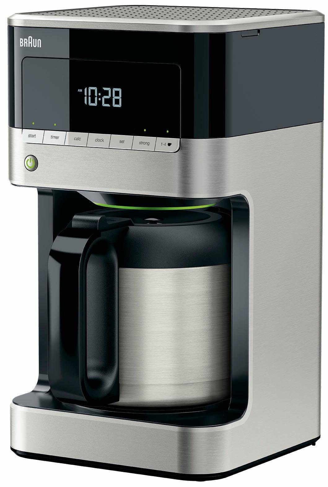 Braun Filterkaffeemaschine PurAroma 7 6 1x4, hält bis zu 7125, Papierfilter KF heiß Edelstahl-Thermo-Kanne Stunden 10-Tassen