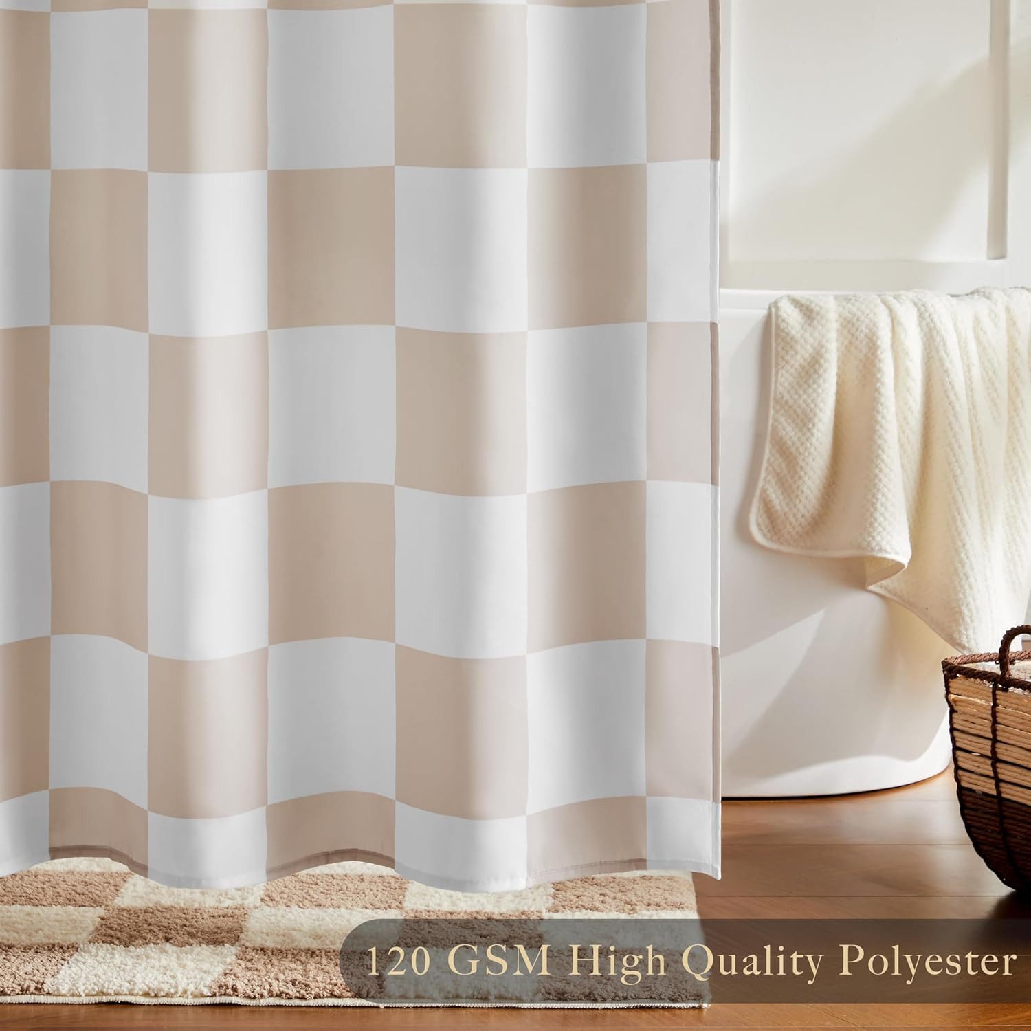 Coonoor Duschvorhang für Badezimmer, hübsches Retro-Schachbrettmuster,183 x 183 cm – Bild 3 von 5