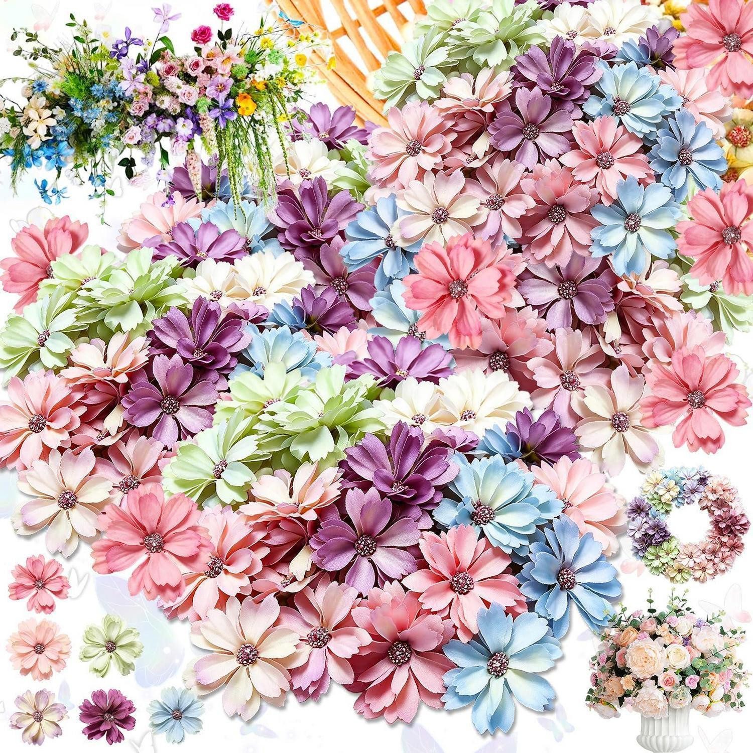 Kunstblume 60 Stk Kunstblumen 6 Farben 4.5cm Stoffblumen, LuxusKollektion, Höhe 1 cm