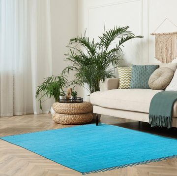 Teppich Cadis, my home, rechteckig, Höhe: 5 mm, Wendeteppich mit Fransen, Uni Farben, handgewebt, reine Baumwolle