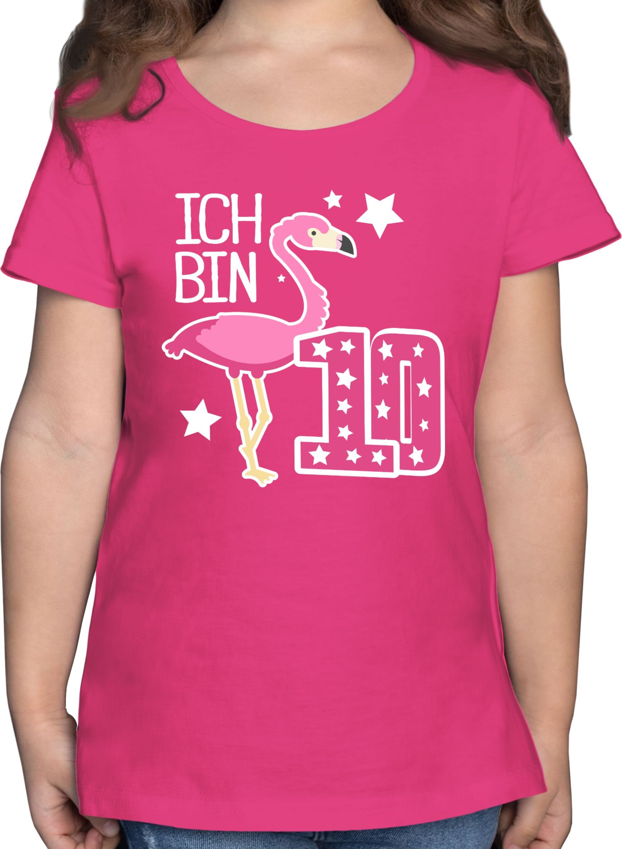 Shirtracer T-Shirt Ich bin zehn Flamingo 10. Geburtstag 3 Fuchsia