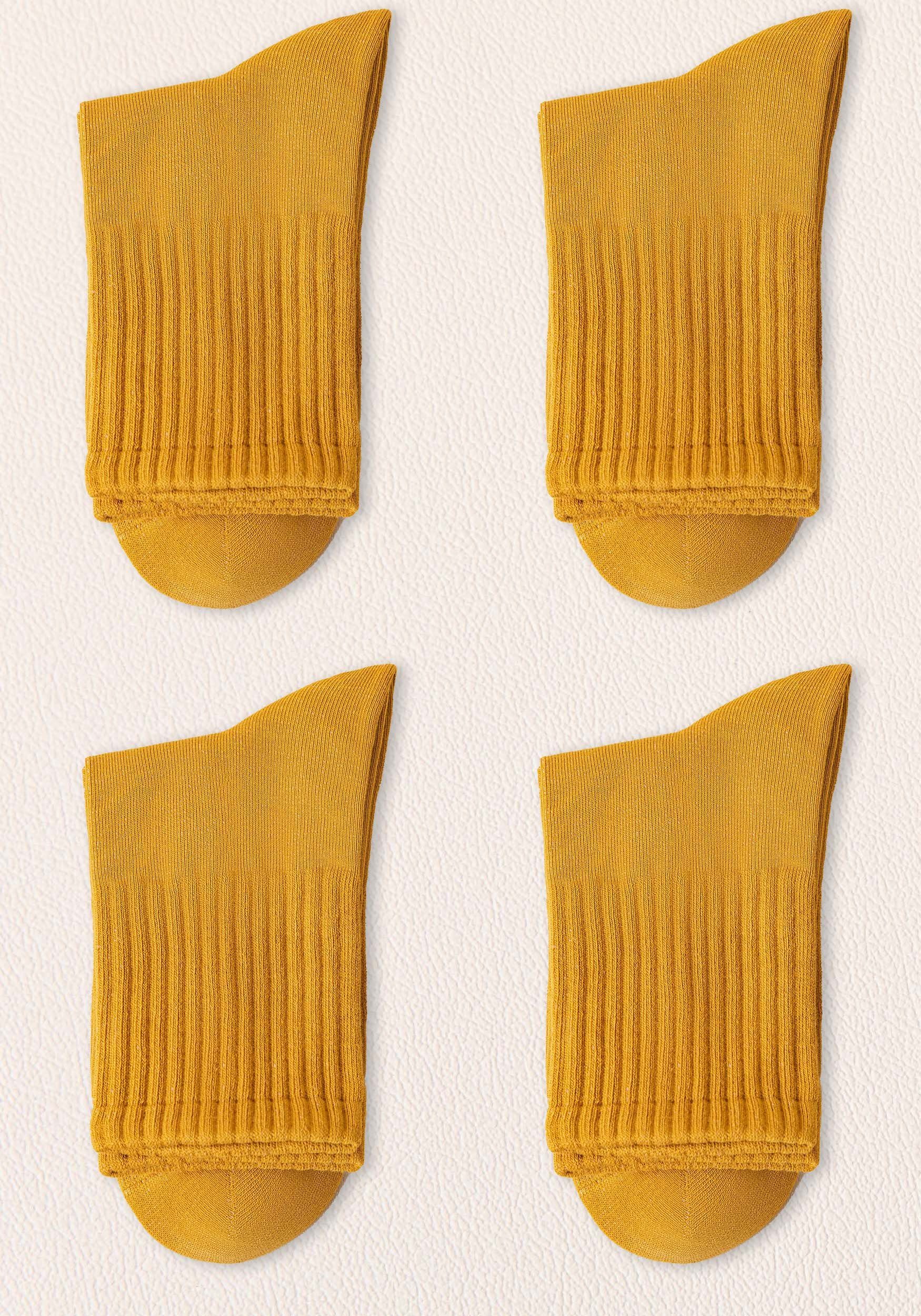 MAGICSHE Socken Damen 100% Baumwolle einfarbig hohes Basicsocken (4-Paar, 4-Paar) Gelb