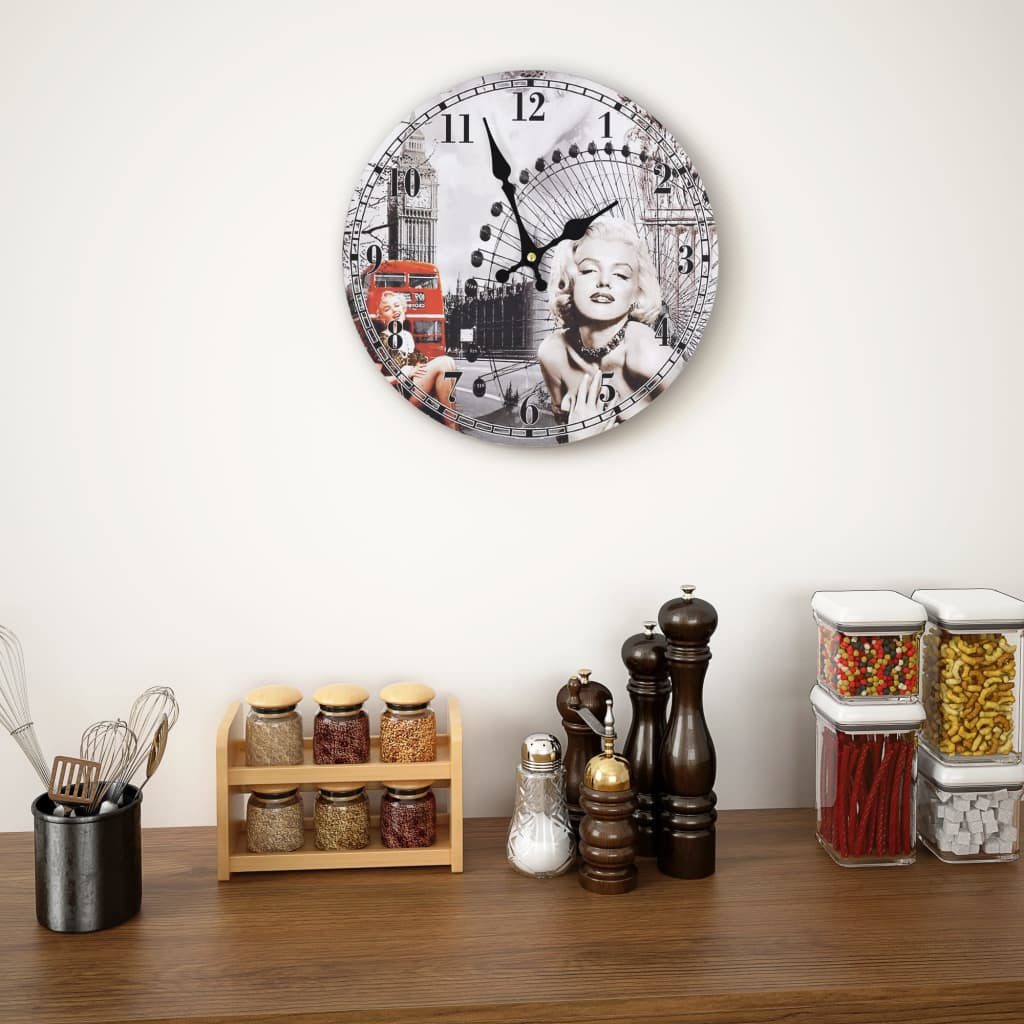 furnicato Uhr Retro Wanduhr 30 cm Mehrfarbig mit MDF-Rahmen (Gut lesbare Zeituhr mit klaren Ziffern für nostalgischen Raumcharme)