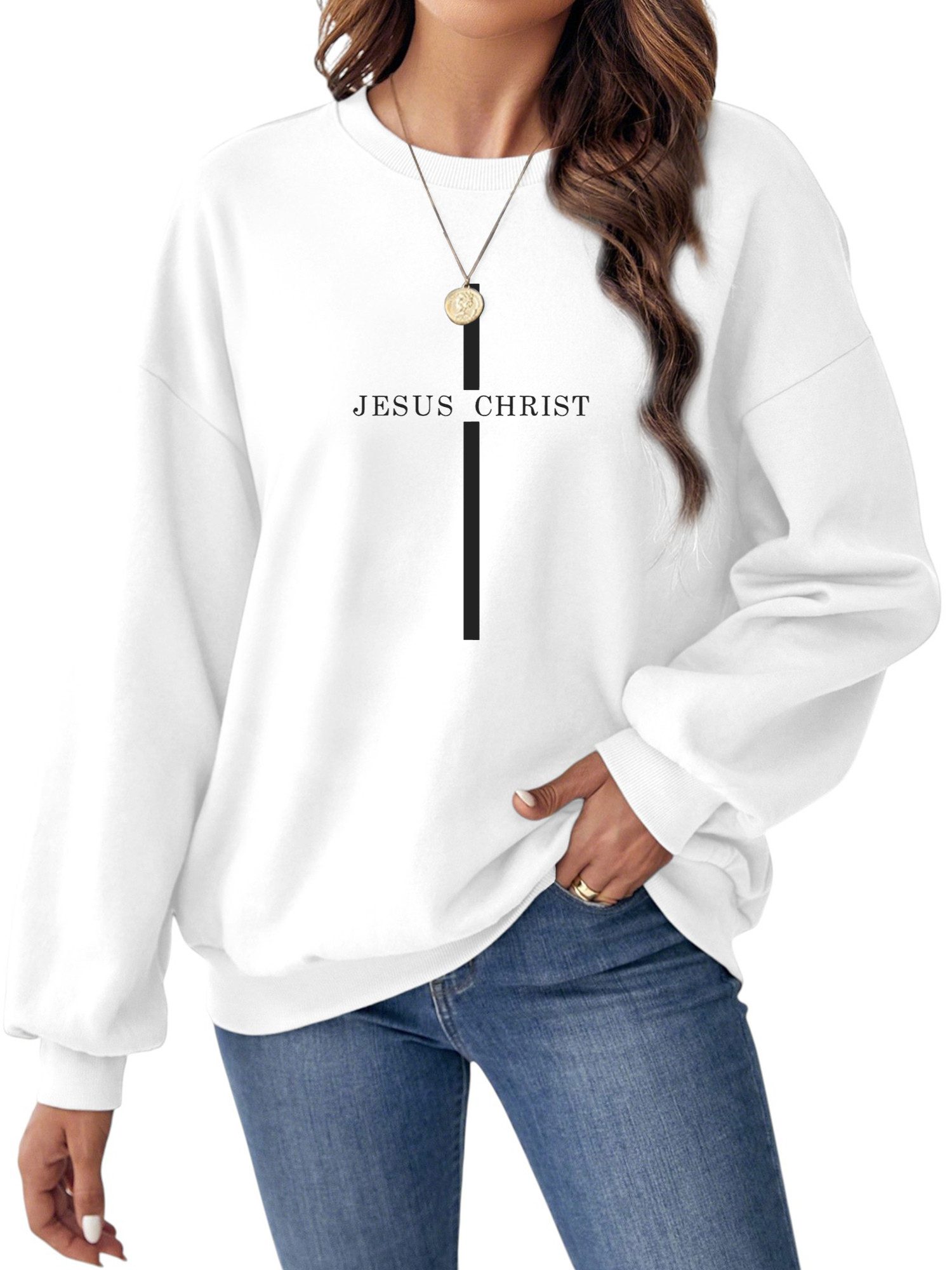 Fleecepullover Damen Casual Sweatshirts mit Brief Druck,Langarm Lose Pullover Top