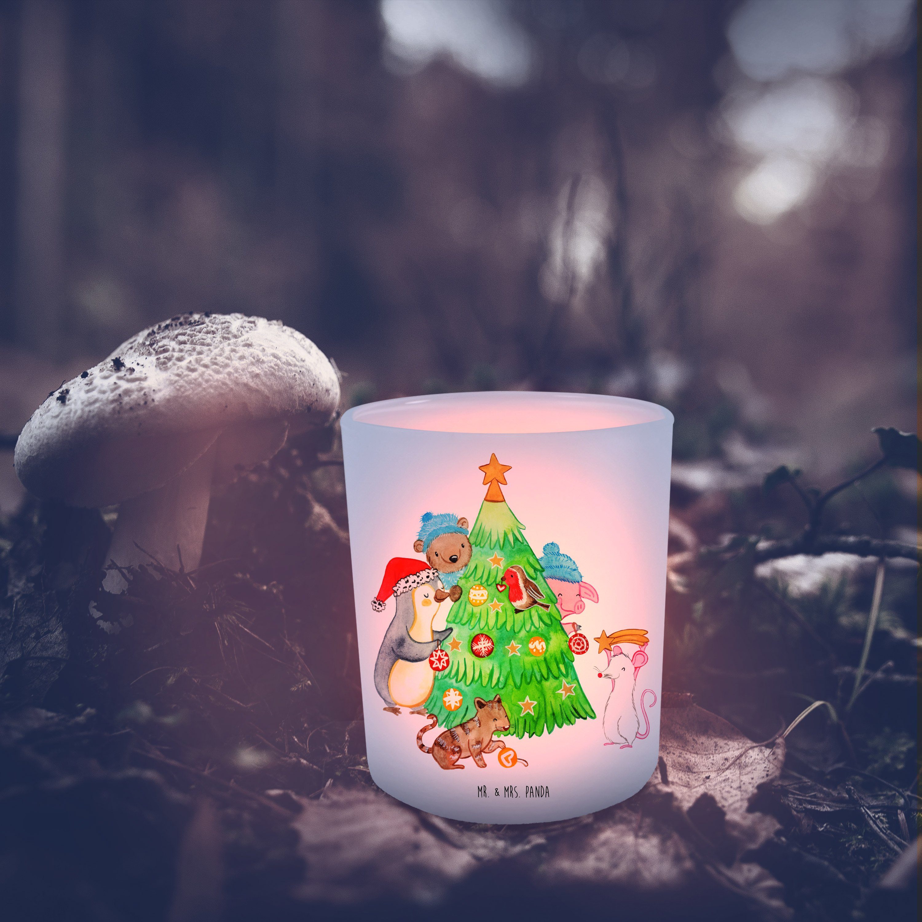 Mr. & Mrs. Panda Windlicht Weihnachtsbaum schmücken - Transparent - Geschenk, Advent, Windlicht (1 St)