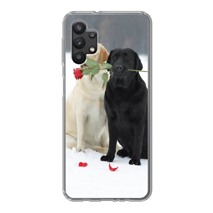 MuchoWow Handyhülle Hund - Rosen - Schnee Handyhülle Samsung Galaxy A32 5G Smartphone-Bumper Print Handy