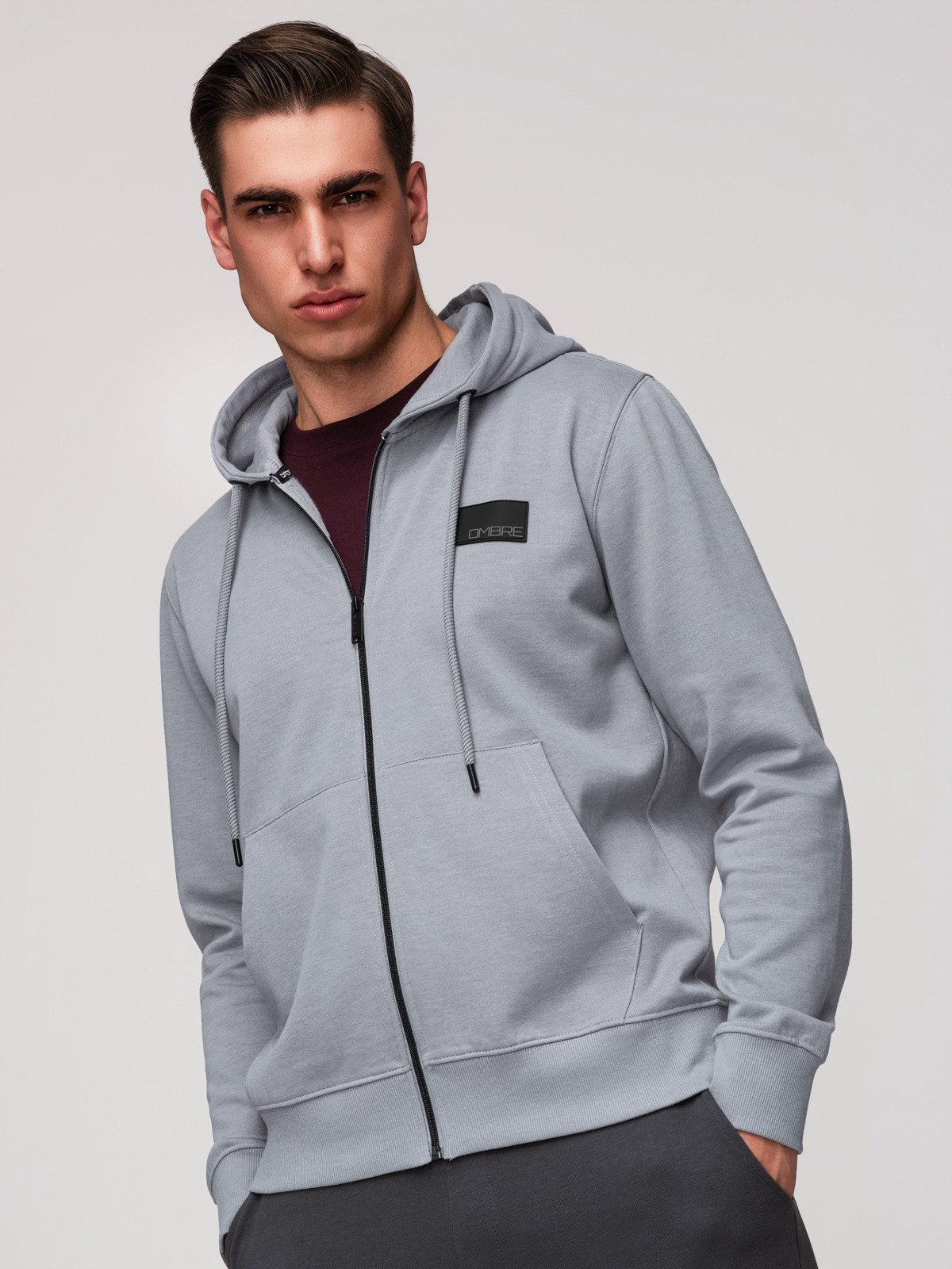 OMBRE Kapuzensweatshirt Herren Kapuzensweatshirt mit Reißverschluss Grau XXL (kein Set, 1-tlg) kontrastierende Details – Bild 2 von 5