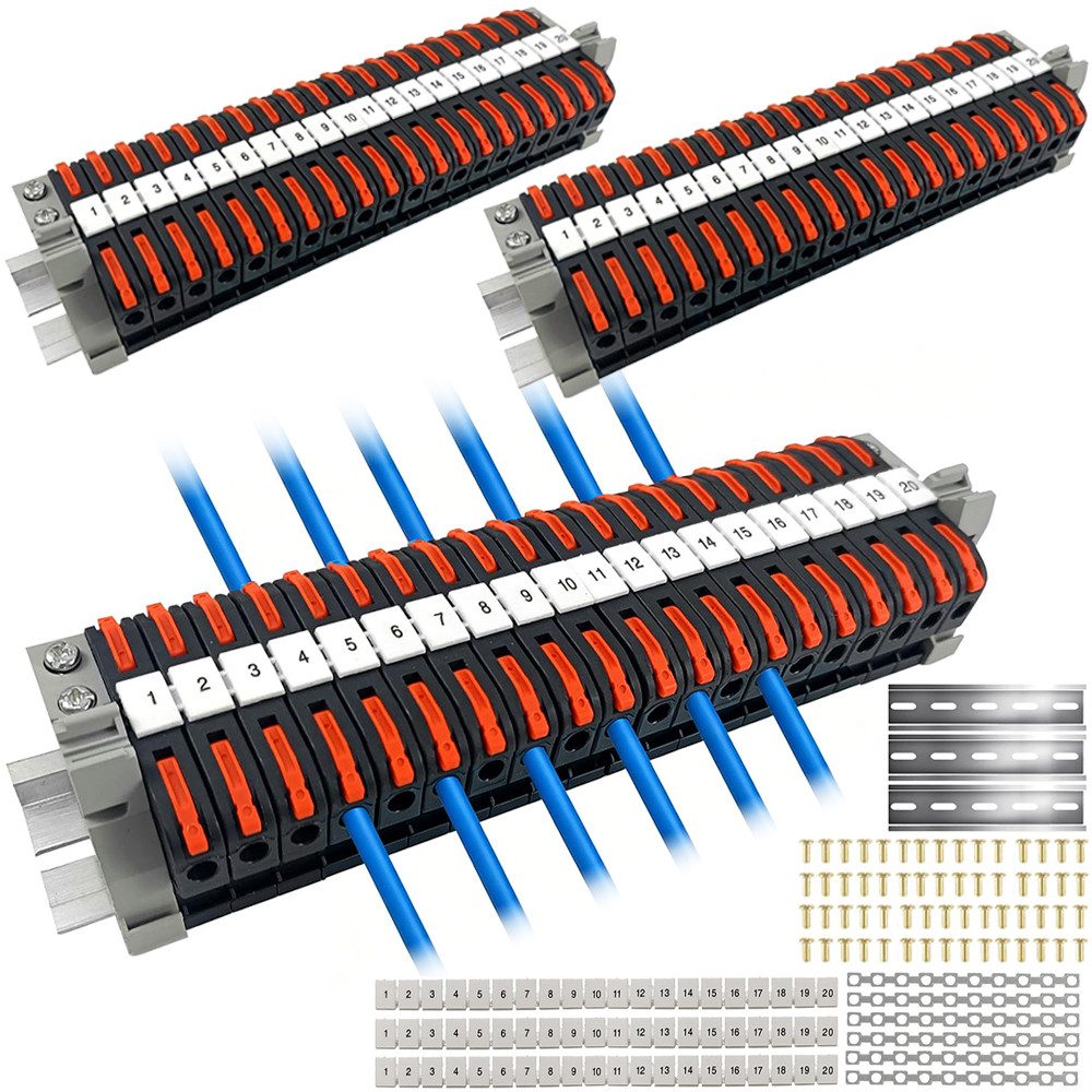 PRIISF Verbindungsklemme 60 Stück Reihenklemmen Hutschiene PCT-211 Verbindungsklemmen mit Hebel, 0,08-4 mm² Durchgangsklemme Hutschiene, Klemmblock Klemmleiste Kit, DIN Schiene Klemmenblock Flammhemmend & Wiederverwendbar, für Automatisierungsprojekte DIY-Projekte Schnelle Sichere Verdrahtung