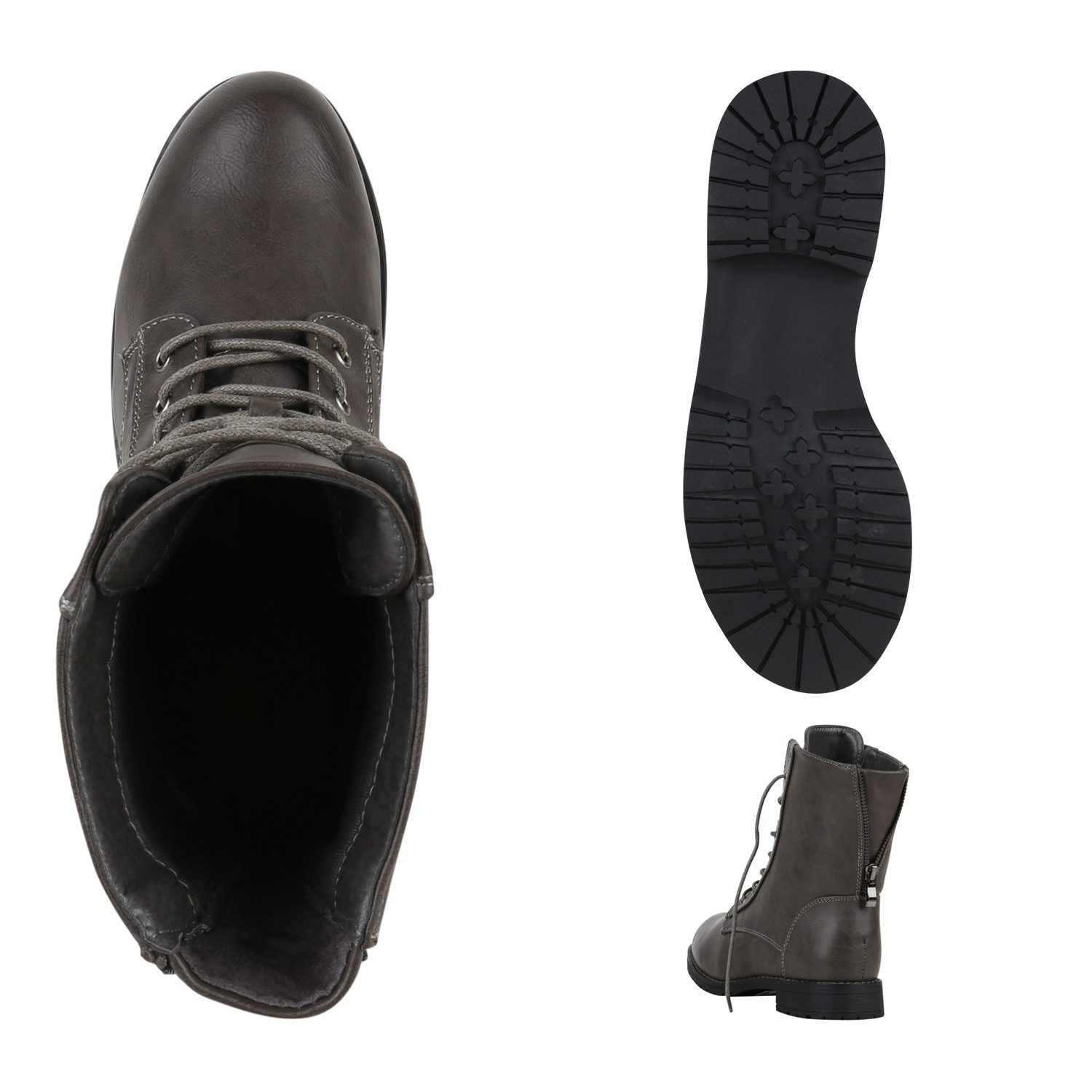 VAN HILL 812022 Schnürstiefelette Damen Schnürstiefeletten Profil Sohle Stiefeletten Leder-Optik – Bild 3 von 3