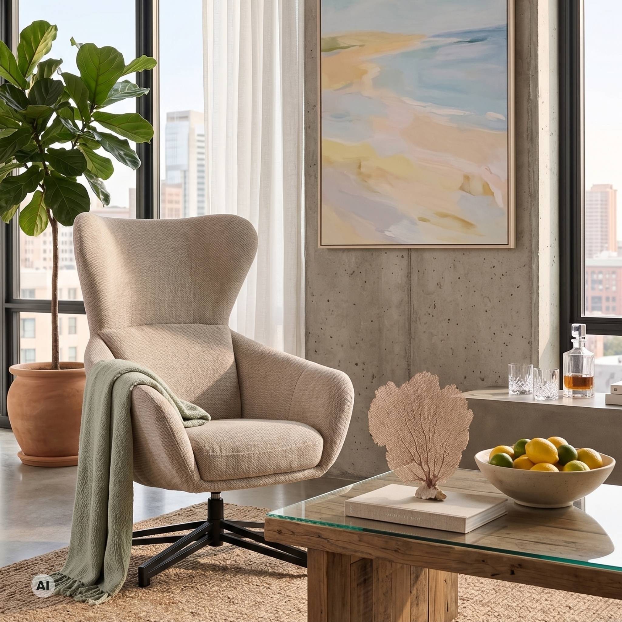 MR.DEKO Ohrensessel Marconia – Sessel, Relaxsessel drehbar, 82x94x102 cm (Einzelsessel – zerlegt geliefert, einfache Montage zuhause, 1-St), Mit geschlossener Rückenlehne, Armlehnen & 360° Drehfunktion
