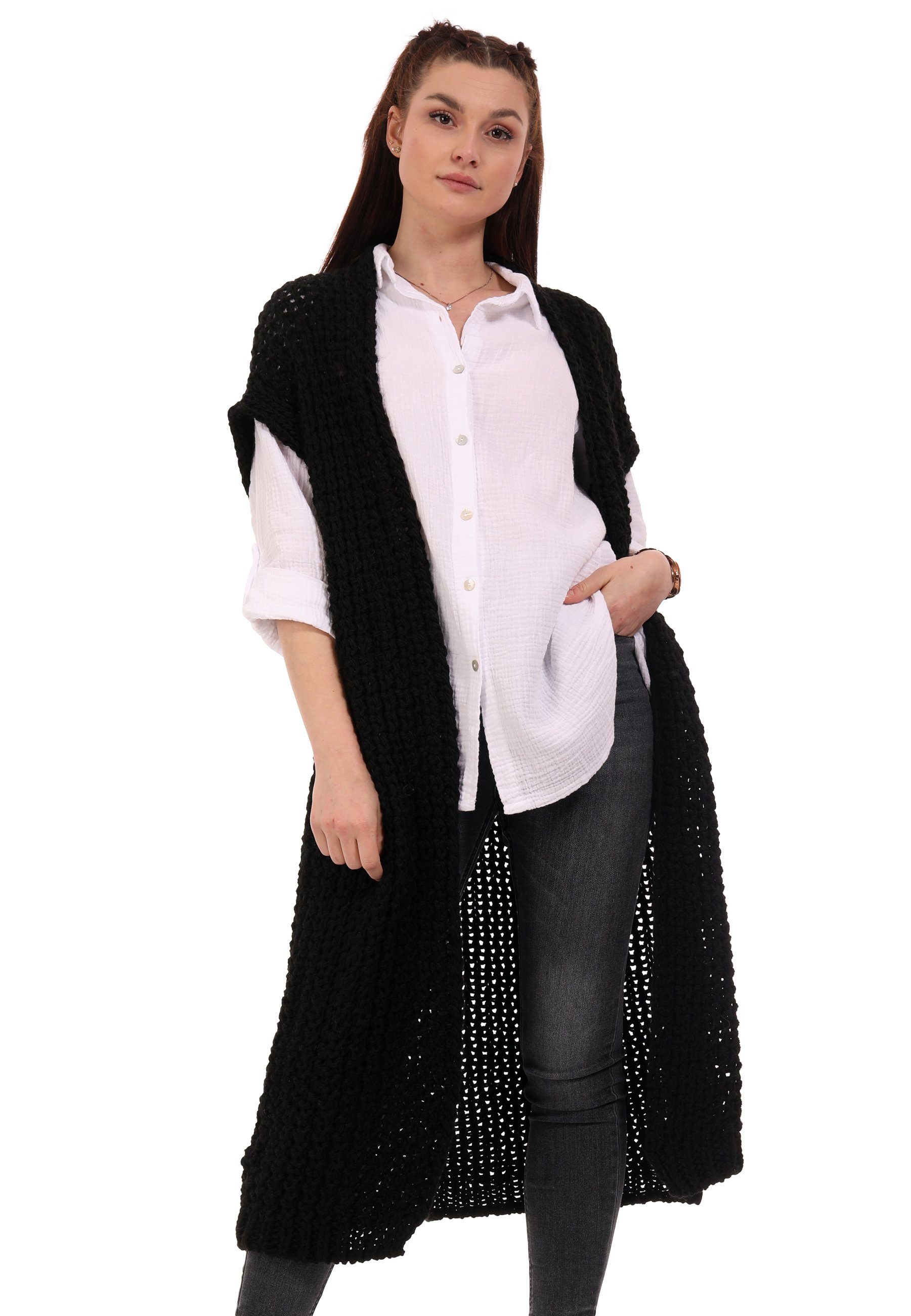 YC Fashion & Style Cardigan BOHÈME Grobstrick Long Cardigan Strickweste aus Lochstrick (1-tlg) in offener Form