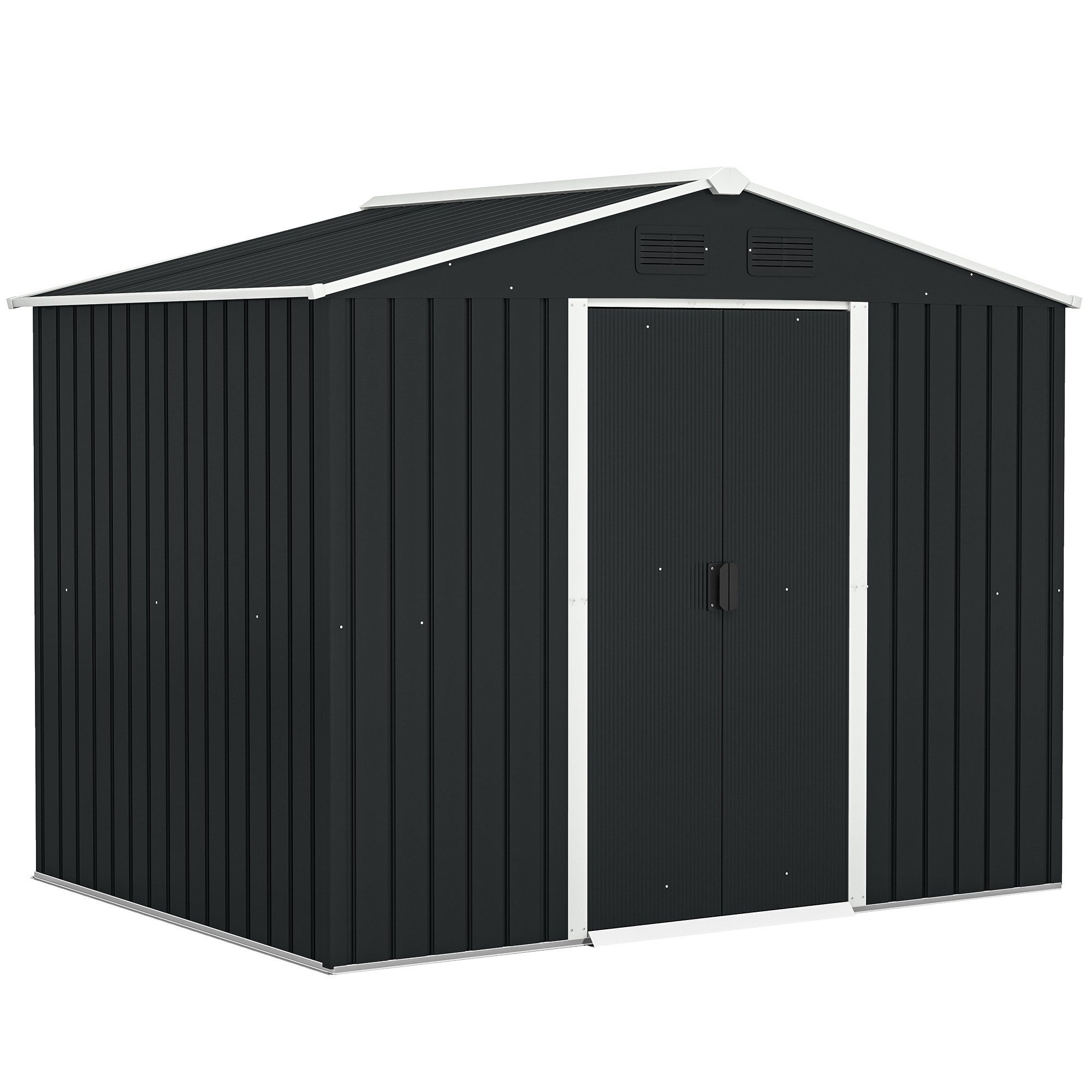 MC Star Gerätehaus 3,6 m² großer, verzinkter Stahl-Gartenschuppen mit Belüftung, (Satteldach, abschließbaren Doppelschiebetüren, Geräteschuppen, 236 x 174 x 190 cm, Dunkelgrau)