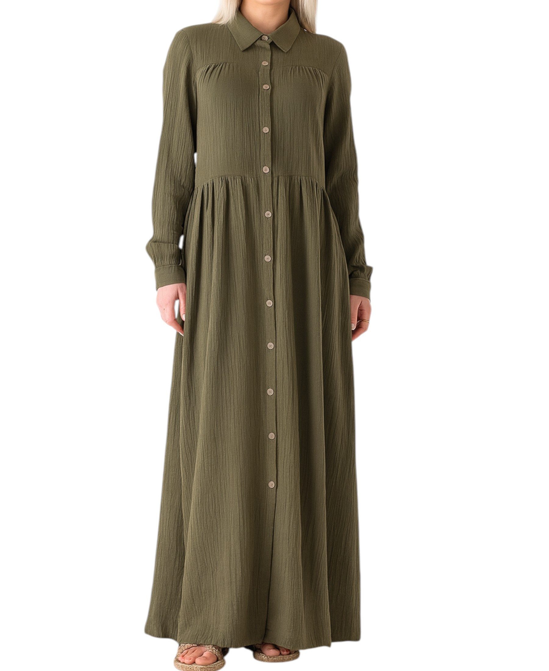 WENOR Sommerkleid Musselin Maxikleid 100% Baumwolle, mit Knopfleiste, 145 c günstig online kaufen