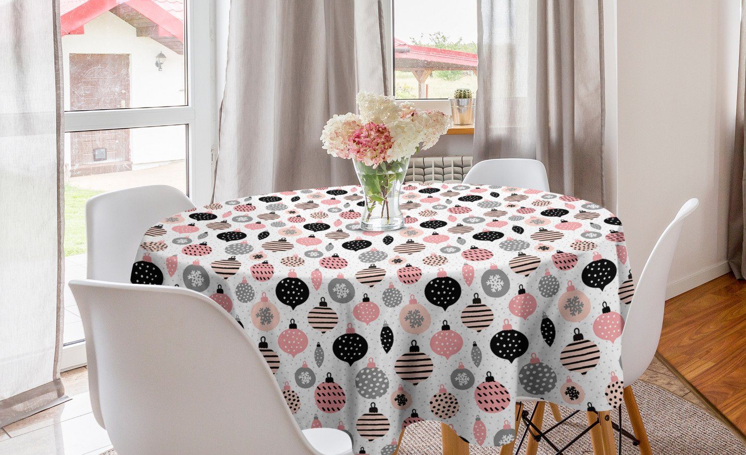 Abakuhaus Tischdecke Kreis Tischdecke Abdeckung für Esszimmer Küche Dekoration, skandinavisch Weihnachtsflitter Dots