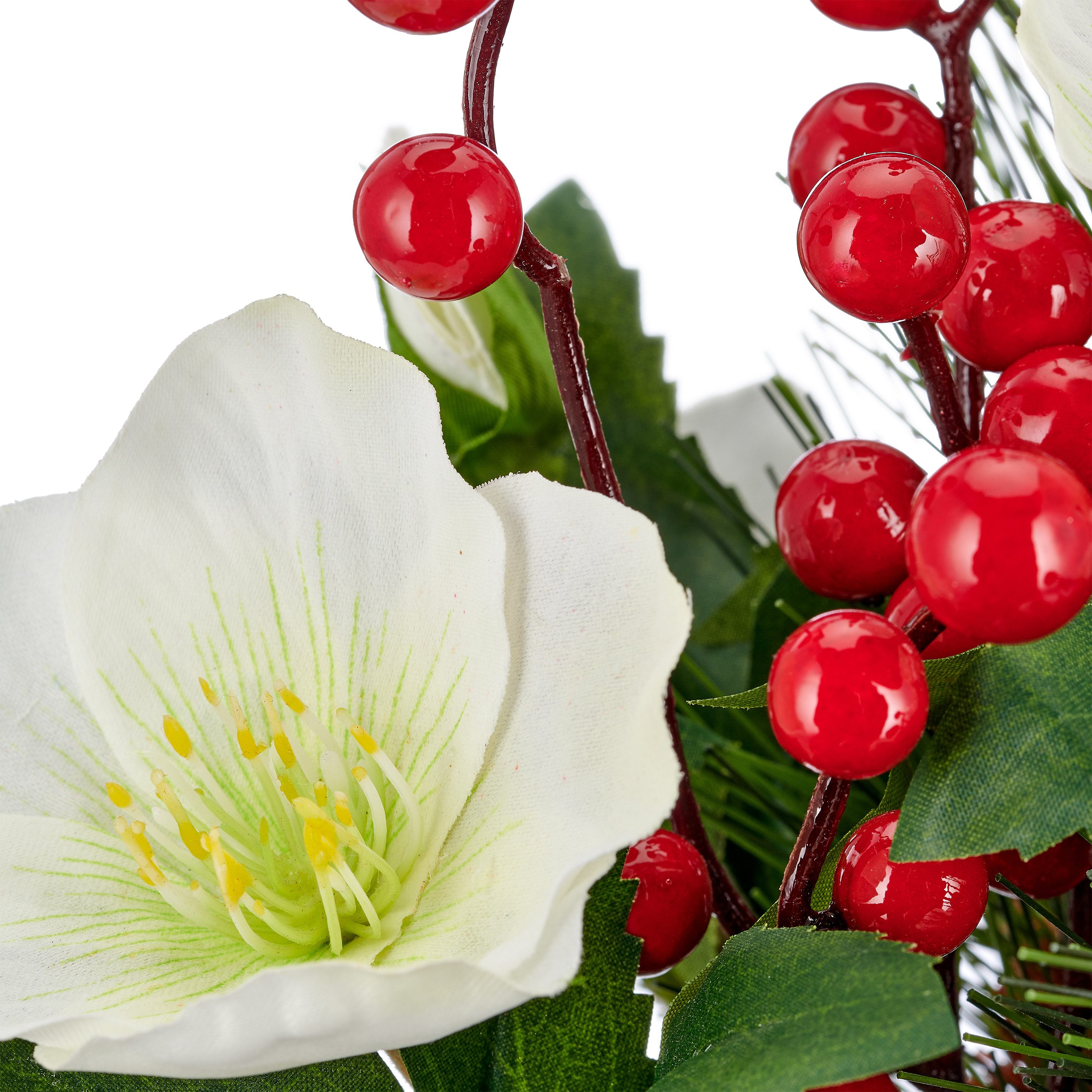 Winterliche Kunstpflanze Strauß mit Christrosen, Tannenzweigen und roten Beeren, OTTO home, Höhe 45 cm, mit naturgetreuen Blüten, INKLUSIVE Keramik Vase – Bild 4 von 4