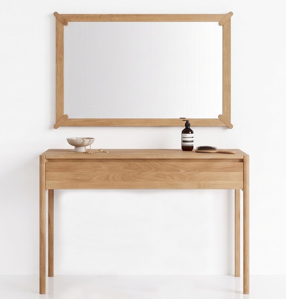 Feldmann-Wohnen Schminktisch Campi (mit Schublade, mit Spiegel, 2-St., moderne Optik, mit Schublade, mit Spiegel), 2-teilig Massivholz geölt / Eiche Natur