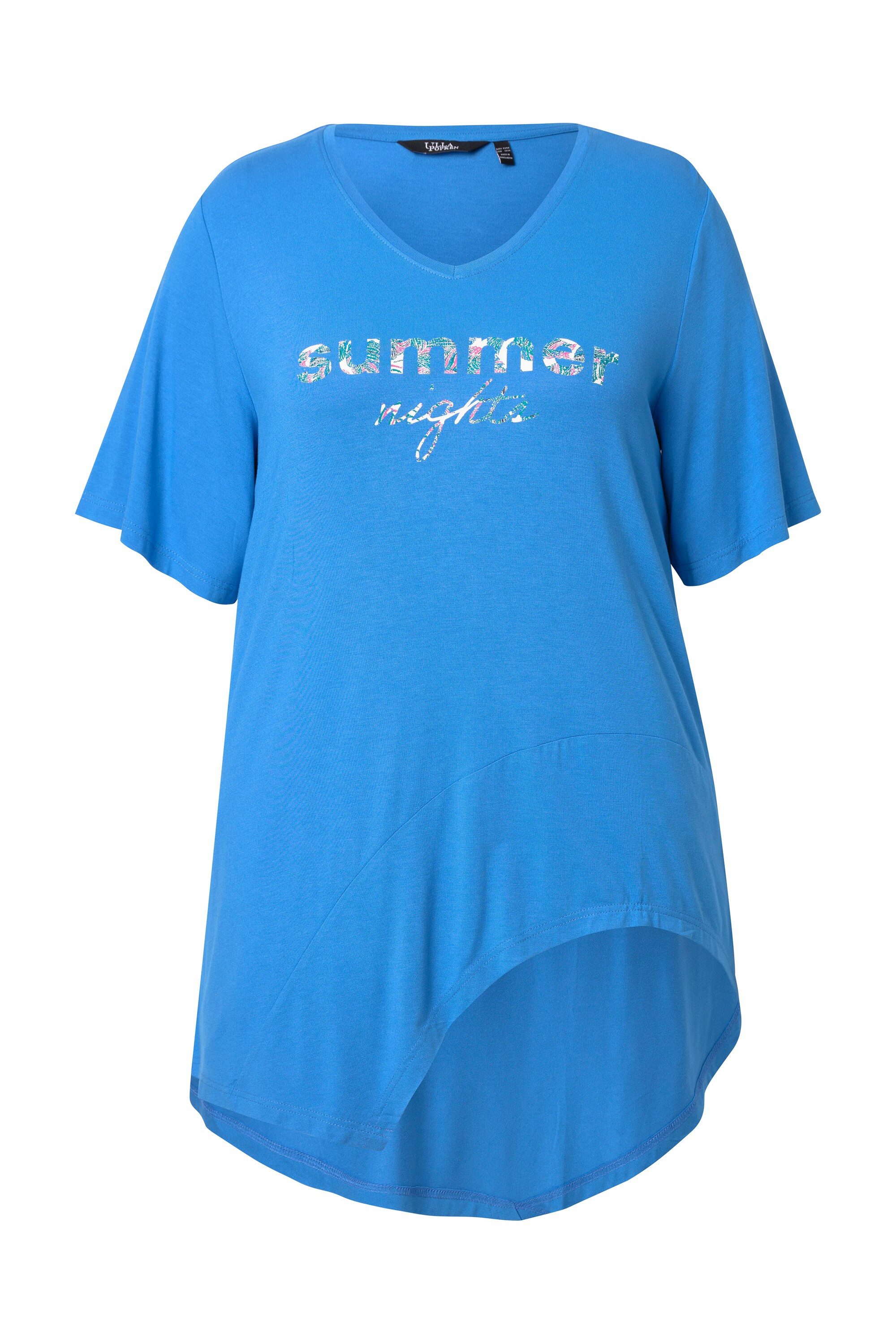 Ulla Popken Longshirt T-Shirt Schriftzug Volant V-Ausschnitt Halbarm günstig online kaufen