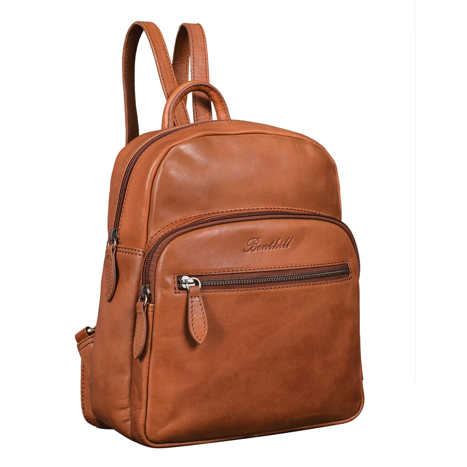 Benthill Rucksack Echt Leder Rucksack Damen Herren Backpack Schultertasche, Reißverschlussfach