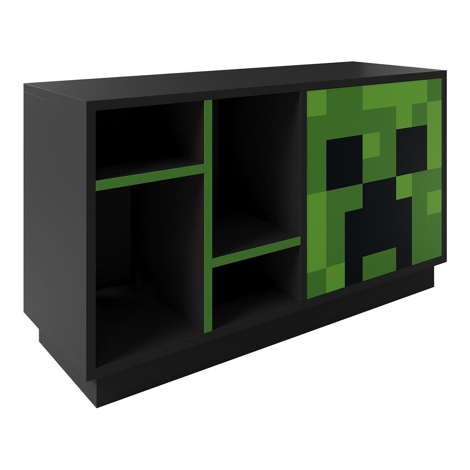 Lowboard MINECRAFT, 1 Glastür, Anthrazit, Grün