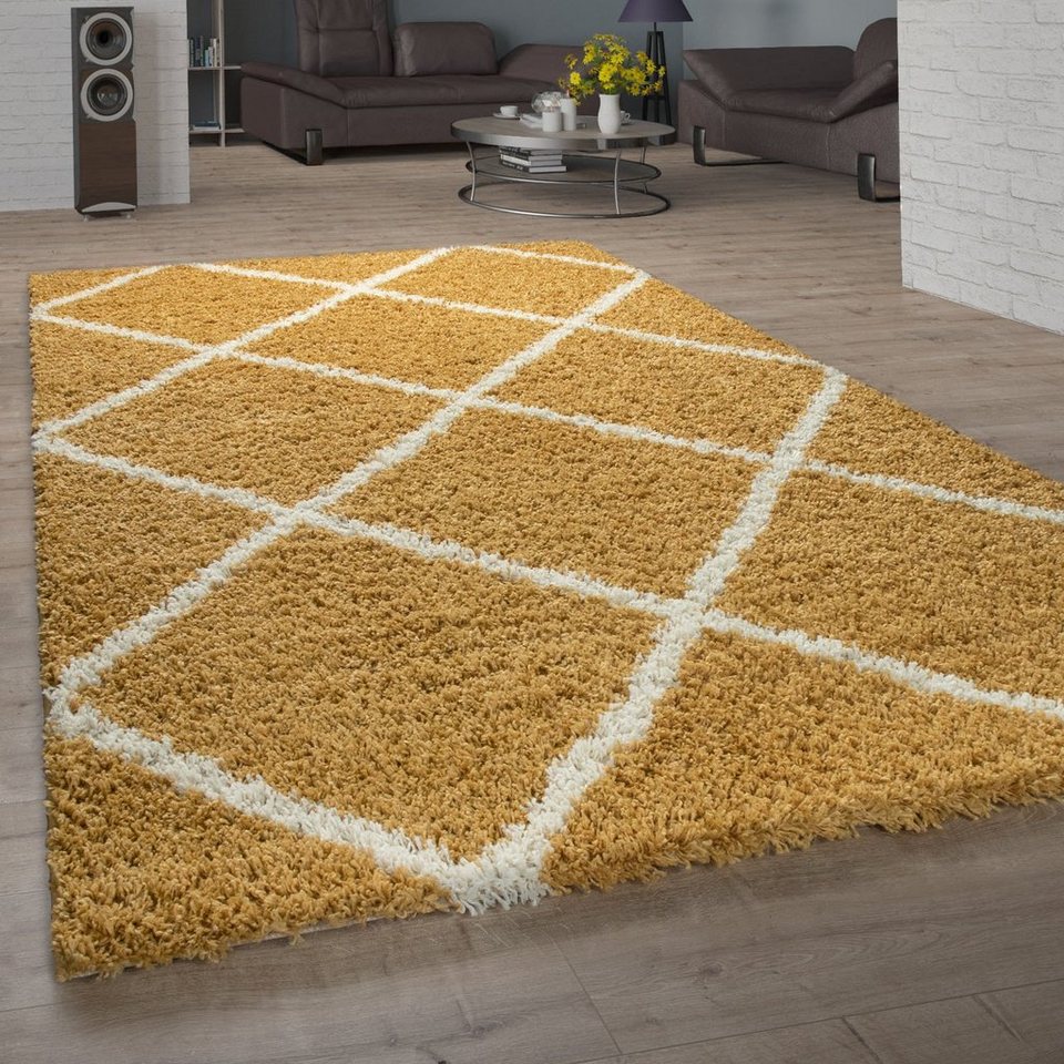 Hochflor-Teppich Kalmar 441, Paco Home, rechteckig, Höhe: 40 mm, Scandi  Design, Rauten Muster, weich & kuschelig, für Fußbodenheizung geeignet