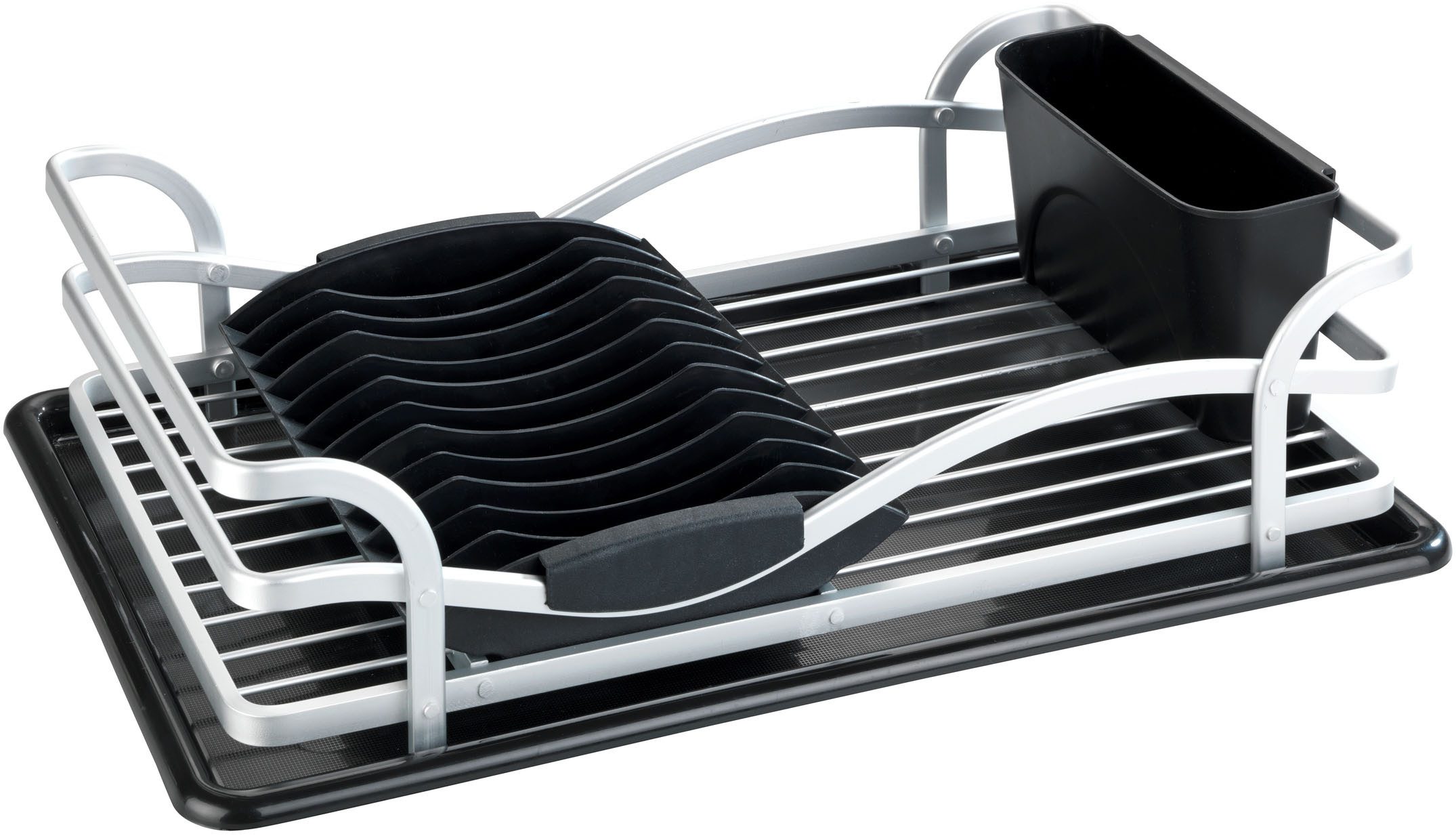 WENKO Geschirrständer Modell Alu, Geschirrabtropfer aus Aluminium & Kunststoff, abnehmbarer Besteckkorb