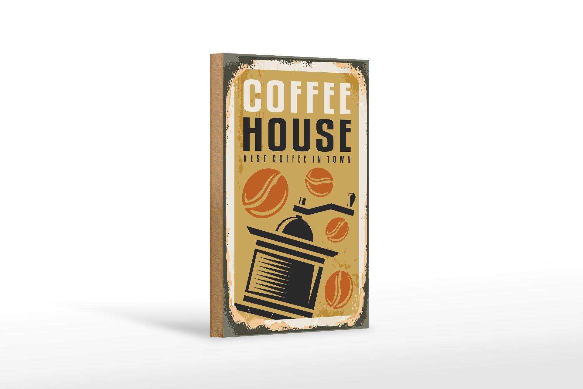Holzbild Retro 12x18 cm Kaffee Coffee House best in town