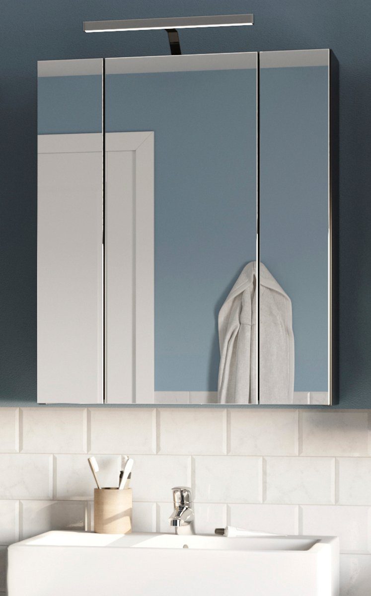 xonox.home Badezimmerspiegelschrank 9 70 Spiegelschrank Fächer (Bad x in 60 schwarz, 3-türig, cm) Linus