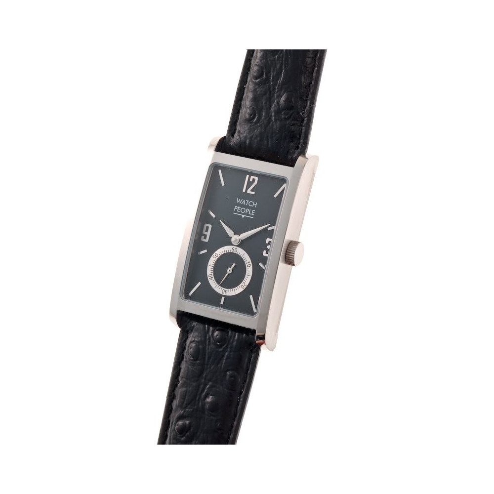 Watchpeople Quarzuhr Damen Midea Leder Schwarz Silber Eckig kleine Sekunde WP-9000581, Gehäusedeckel geschraubt, silberne Zeiger, kleine Sekunde