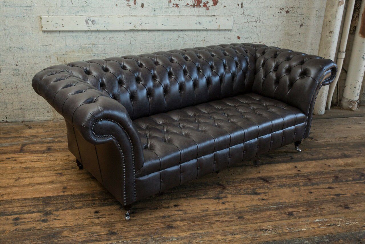JVmoebel 3-Sitzer Klassische Chesterfield Sofa 3 Sitzer Design 100% Leder Sofort