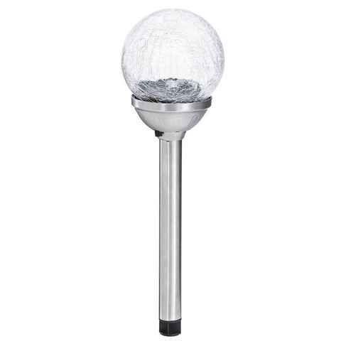 Dehner LED Solarleuchte Glaskugel, warmweißes Licht, Höhe 45 cm, Ø 11 cm, Edelstahl / Glas, Kaltweiß, in wunderschöner Krakelee-Optik