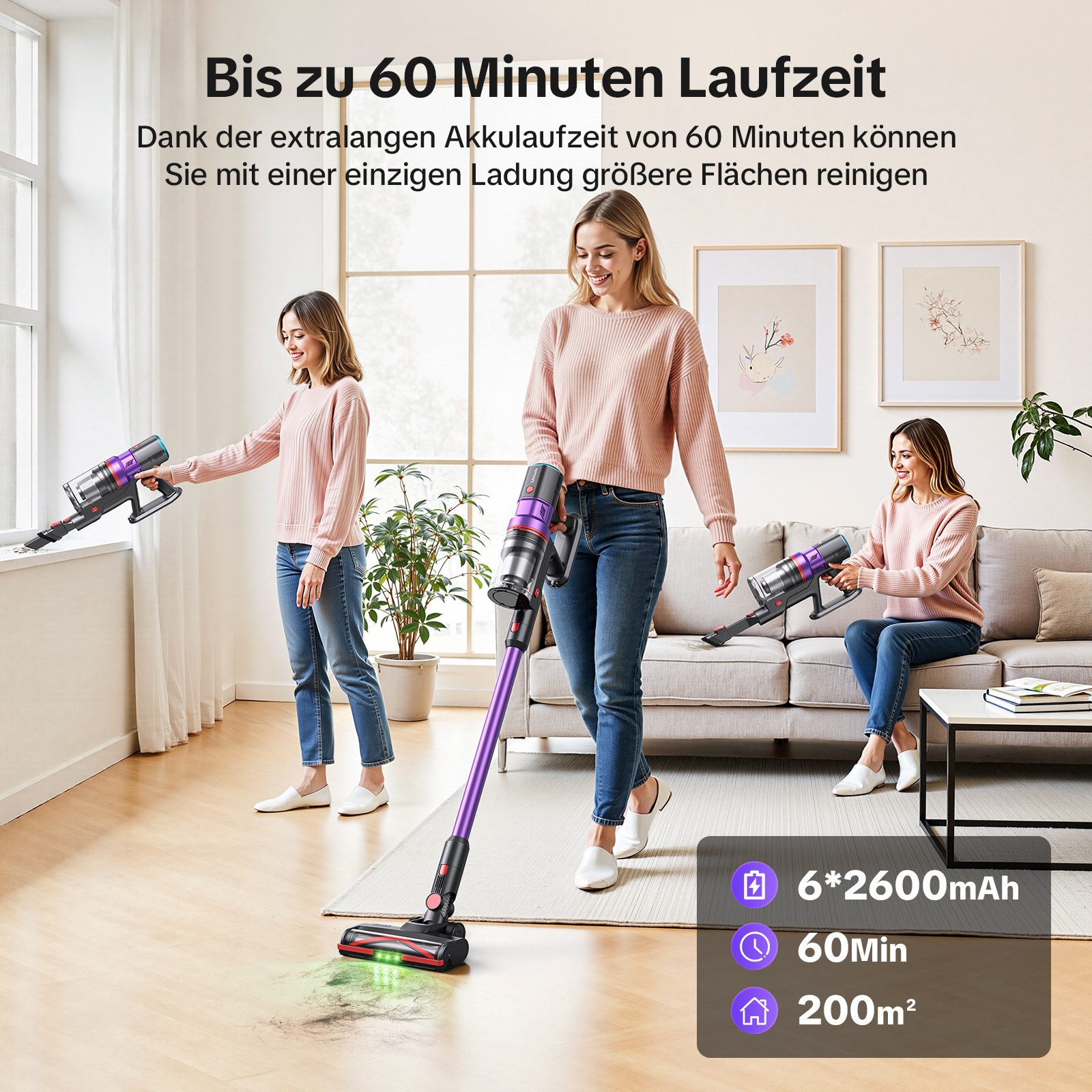 lubluelu Akku-Hand-und Stielstaubsauger X1000 Kabelloser Akku Staubsauger mit 2,5L Absaugstation, 400 W, mit Beutel, 60 Min.,LED Beleuchtung, mit Auto Empty Funktion und Duftbox