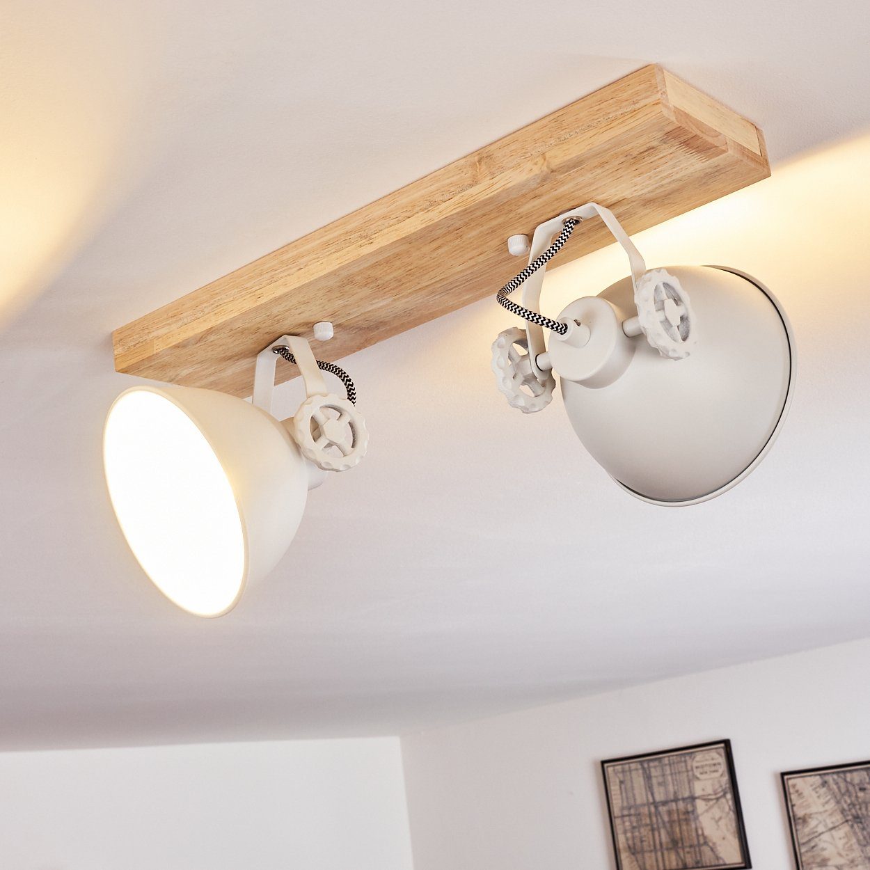 hofstein Deckenleuchte »Mot« Deckenlampe aus Metall/Holz in Weiß/Natur, ohne Leuchtmittel, mit verstellbaren Strahlern, 2xE14, Retro/Vinatge Design – Bild 4 von 5