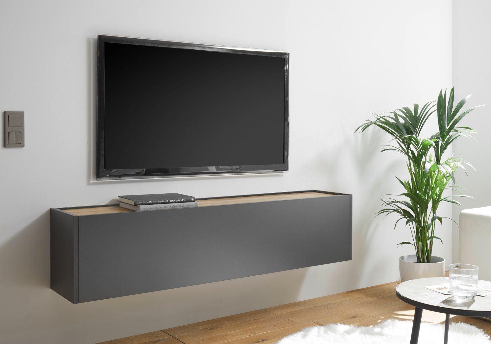 Furn.Design Lowboard Center (Hängeschrank in grau mit Eiche, Breite 150 cm), mit Stauraum
