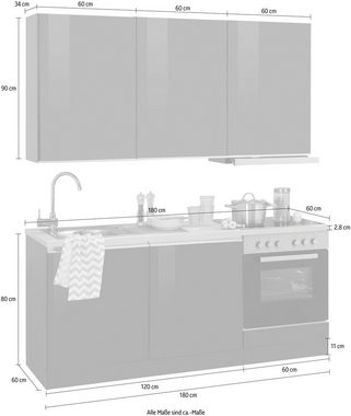HELD MÖBEL Küchenzeile Ohio, mit E-Geräten, Breite 180 cm