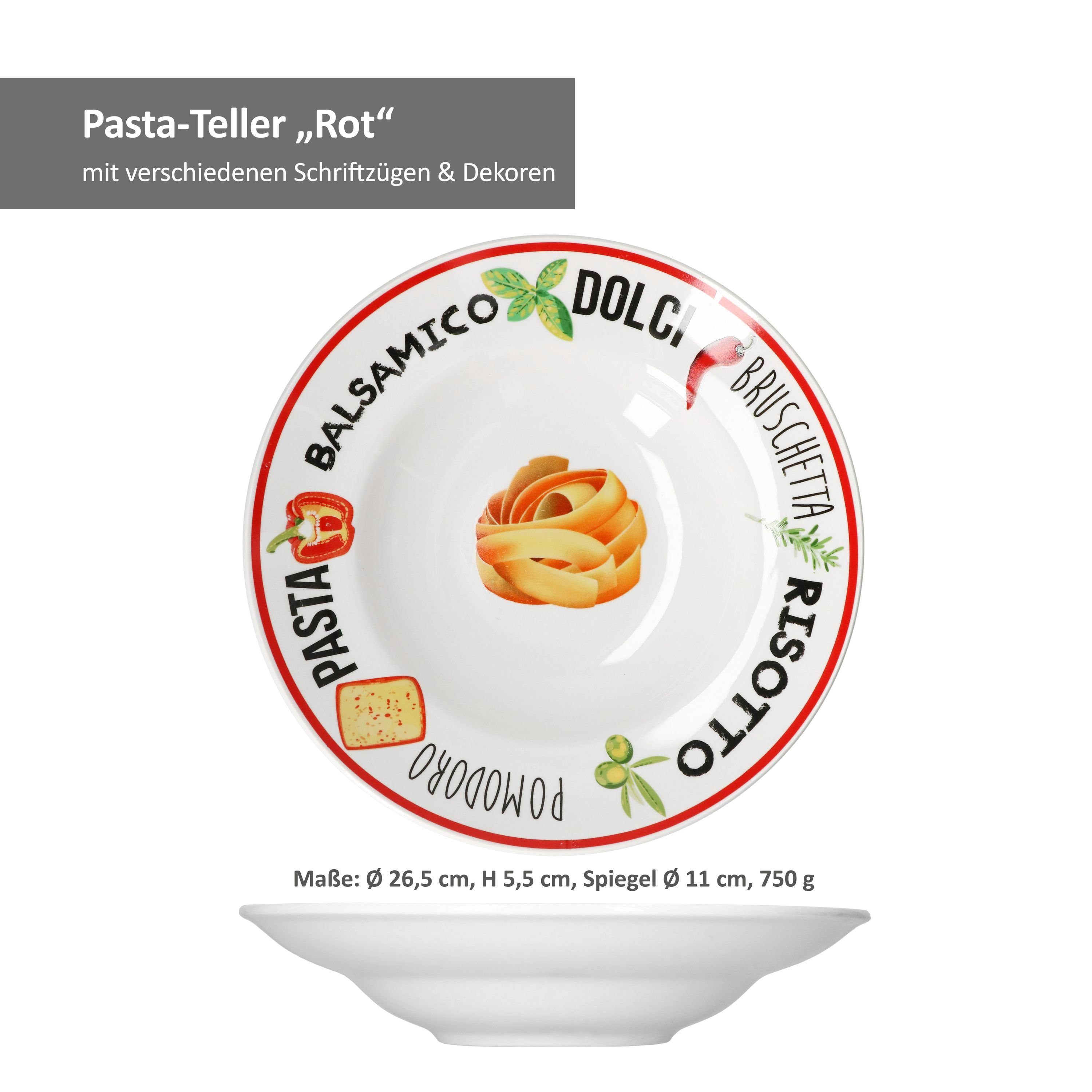 2er mit Dekor Pizzateller 1x Set 1x & 27020606 26,5cm Rot Grün Pastateller - MamboCat