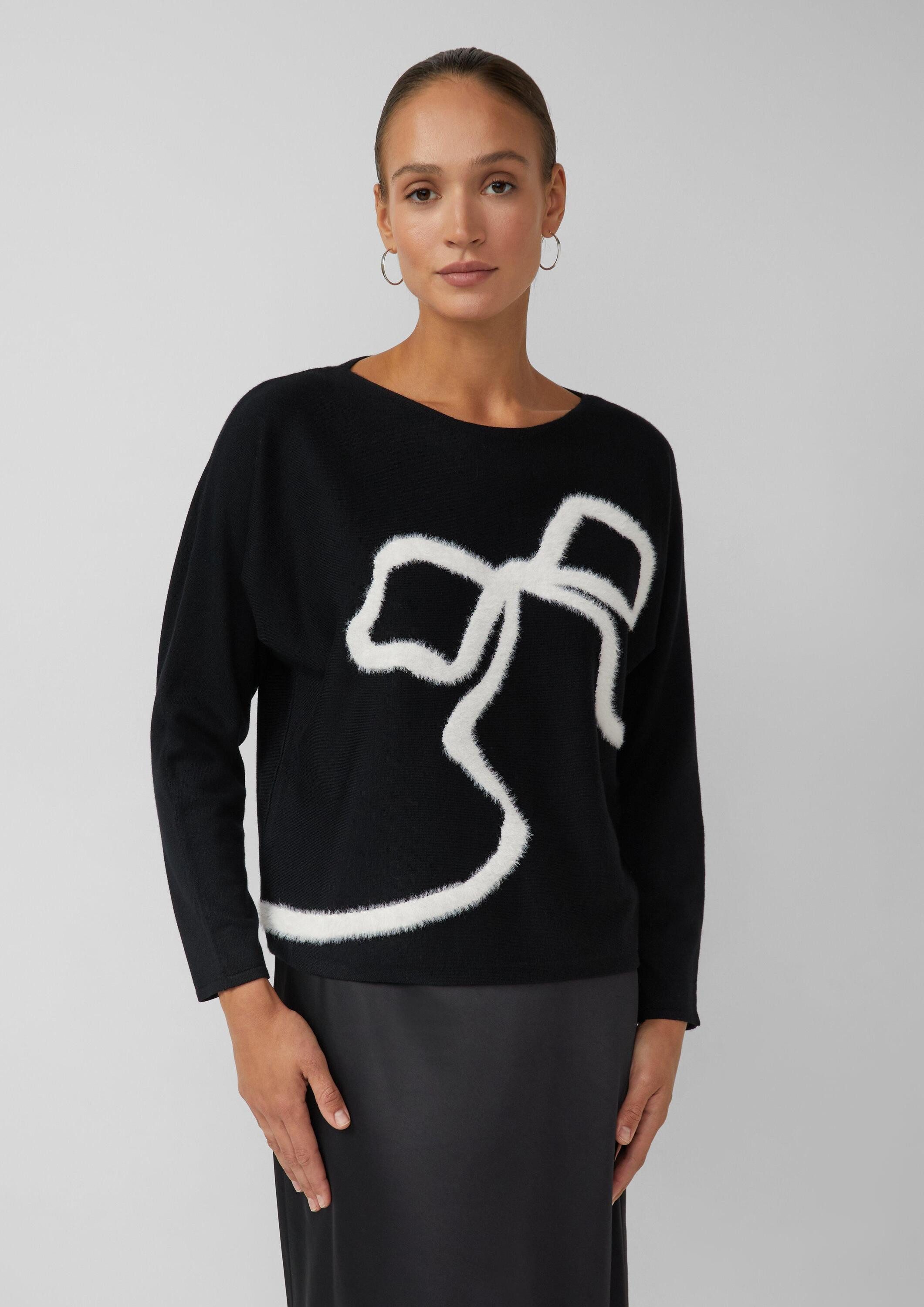 s.Oliver Longpullover Strickpullover Feinstrickpullover aus Viskosemix mit Schleifen-Intarsie
