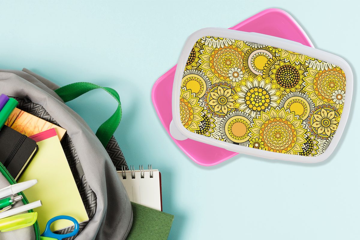 Gelb, Kunststoff Sonnenblume - Mädchen, Brotdose Kunststoff, rosa Snackbox, (2-tlg), Lunchbox Brotbox Kinder, für Erwachsene, Muster MuchoWow -