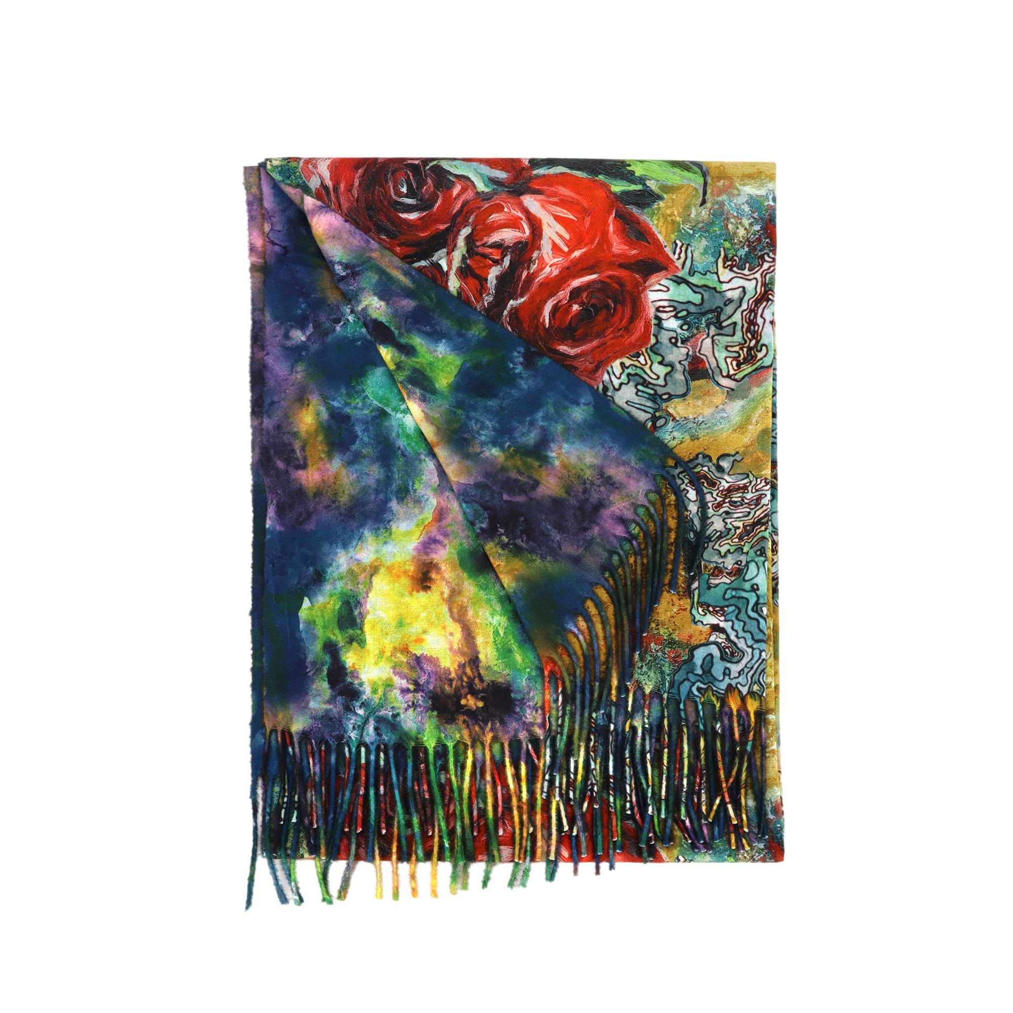 ZEBRO Modeschal Schal, mit Fransen / Tuch / Blumenmuster / Modetuch
