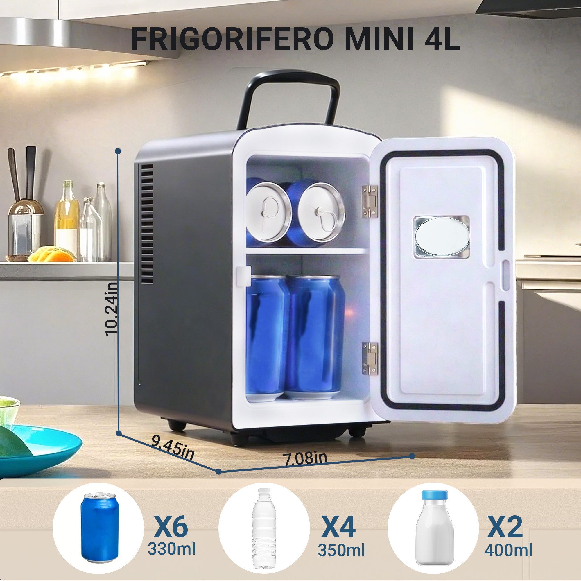 Nettlife Kühlbox 4L Klein Kühlschränke Mini Fridge 12V Leise 24T x 17,5B x 20,5H cm, Geeignet für Getränke Kosmetik Essen