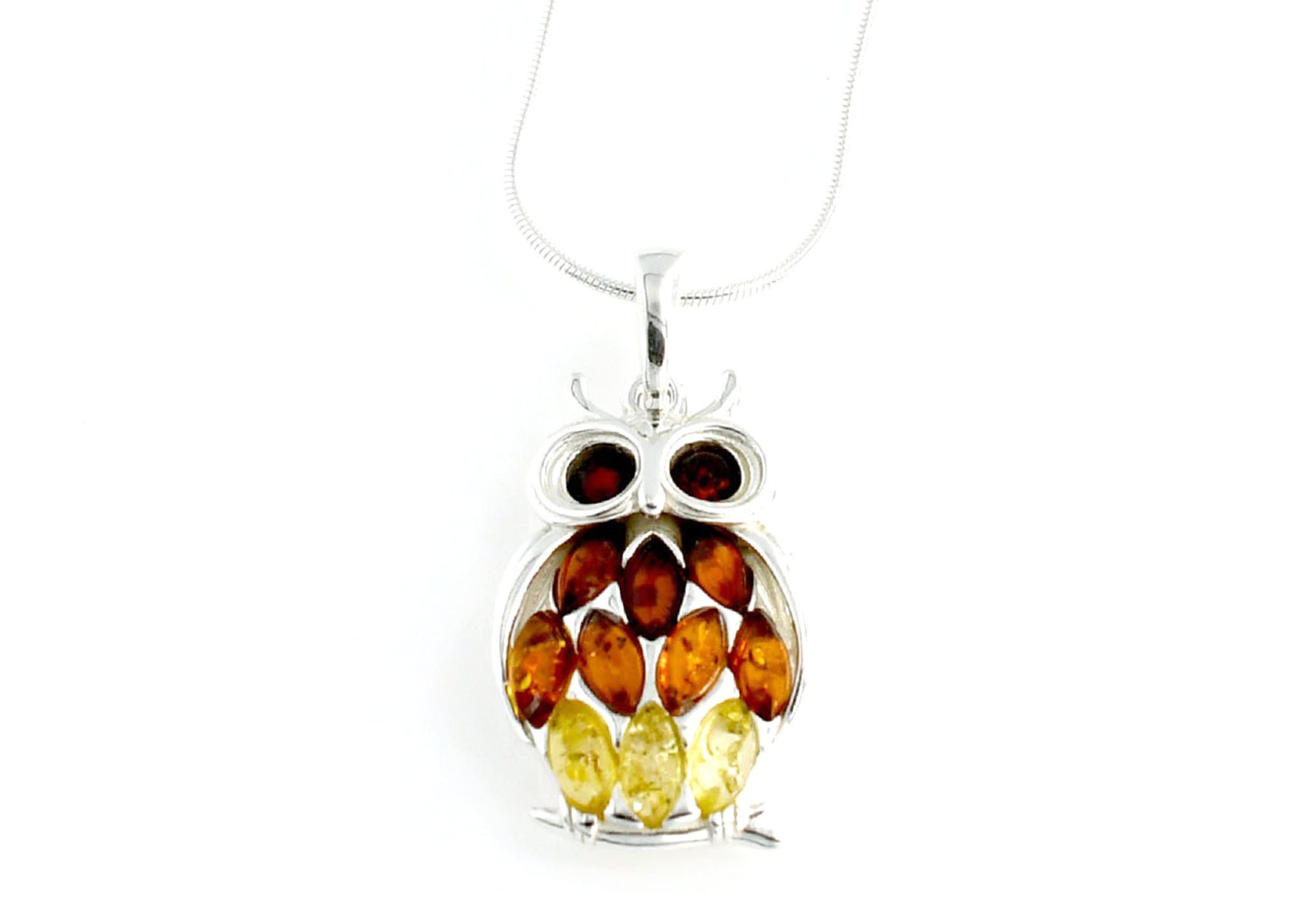 MyBer® Kettenanhänger Bernsteinanhänger Eule Bernstein Schmuck Anhänger PMBER45 P599 (2-tlg), 2,5cm auf Halskette Sterling Silber 925
