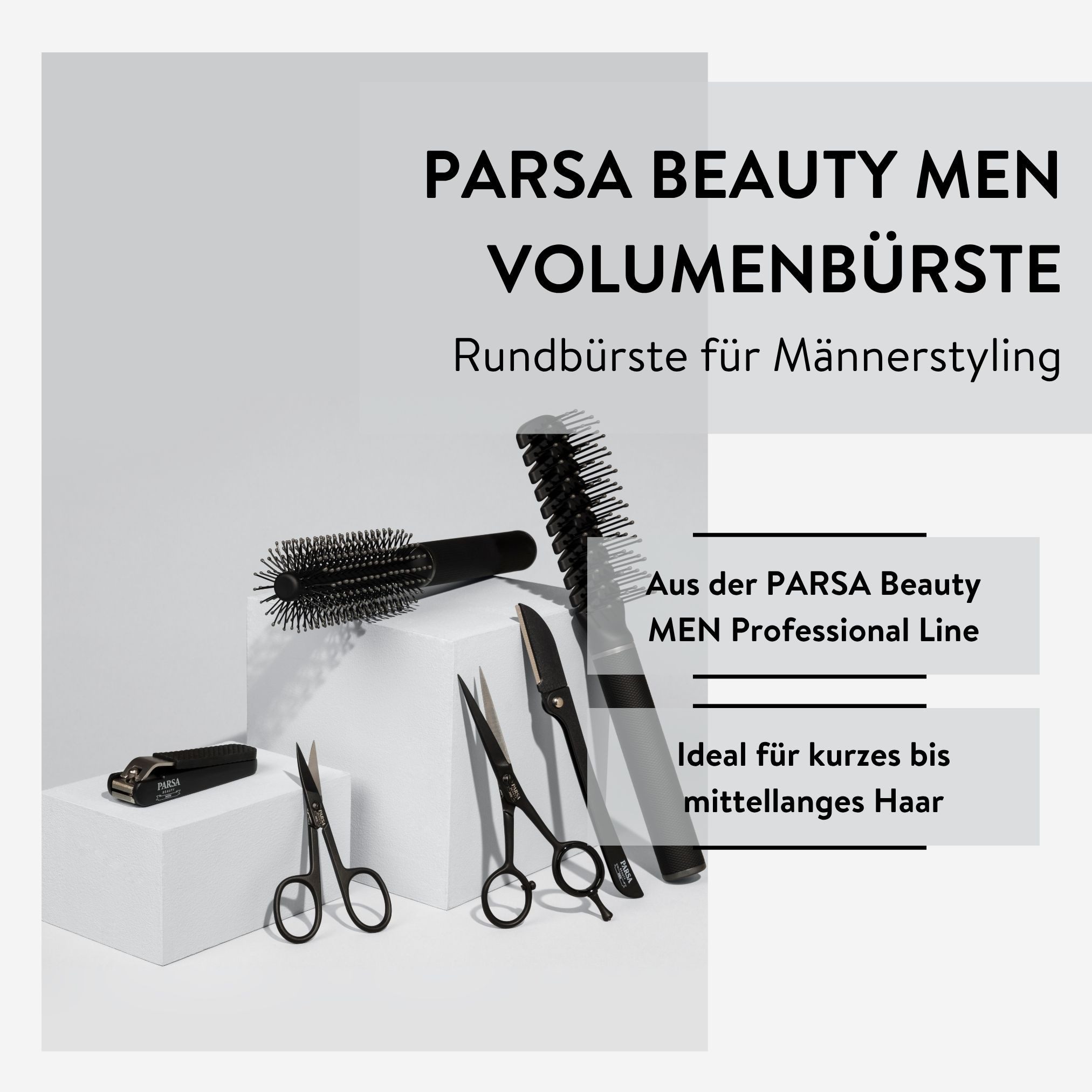 PARSA Beauty Haarbürste Men Rundföhnbürste klein mit Carbon für Volumen und Form