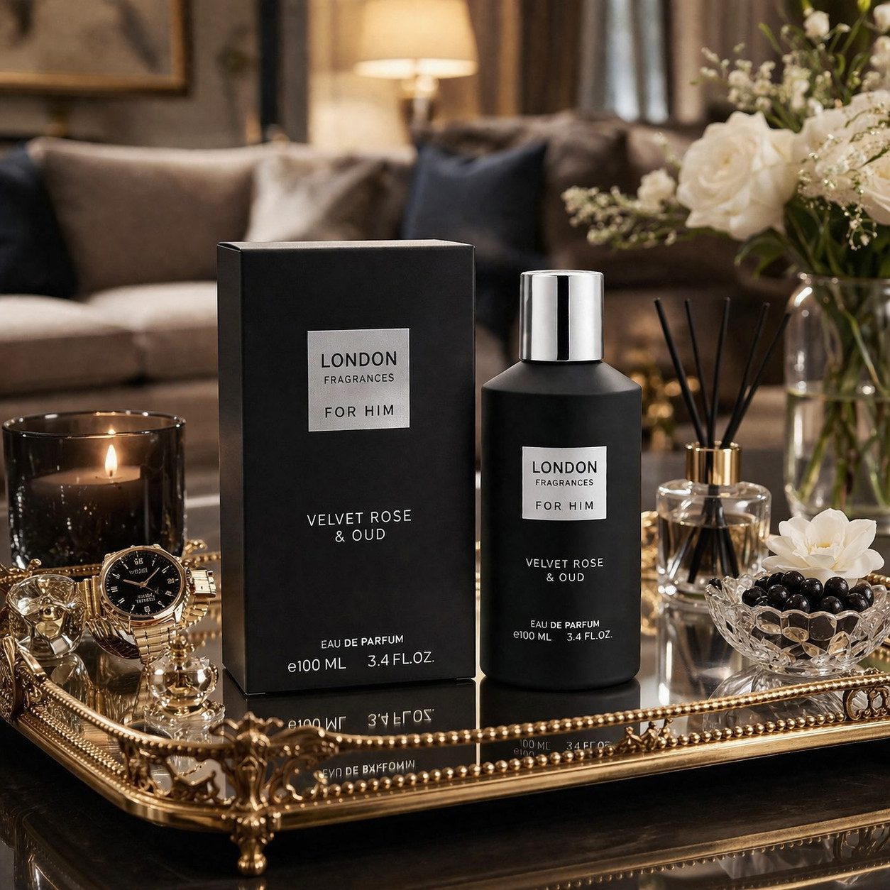 Fine Perfumery London Eau de Parfum London Fragrances For Him Samtrose & Oud Made in England 100 ml, 1-tlg., Shuddus Herrendüfte, Longlist, edle Verpackung, Premium