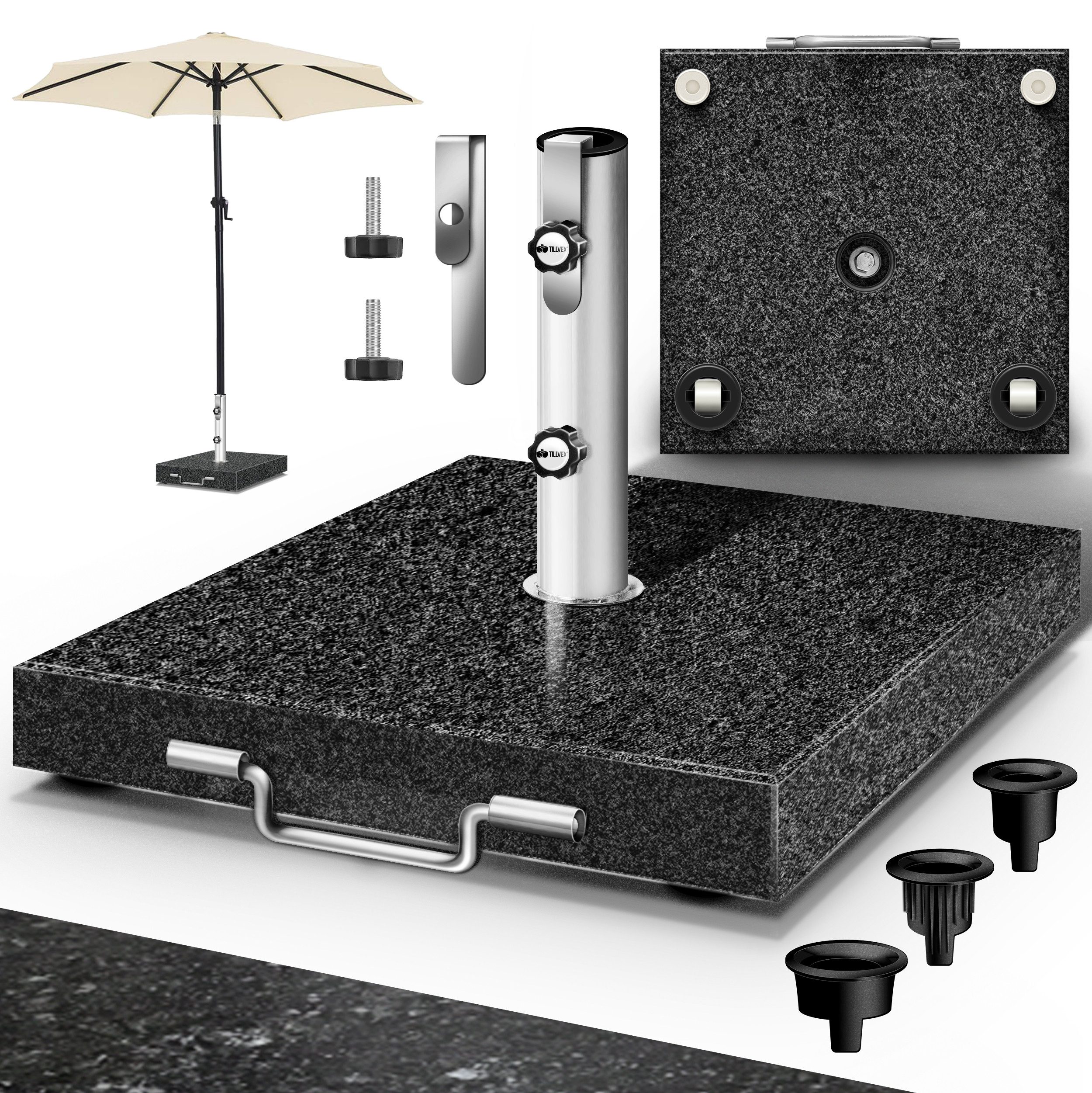 tillvex Sonnenschirm tillvex Granit Sonnenschirmständer, Balkonschirmständer für Schirmstöcke 16-48 mm & 300cm Schirmdurchmesser, Sonnenschirm, Granit Sonnenschirmständer