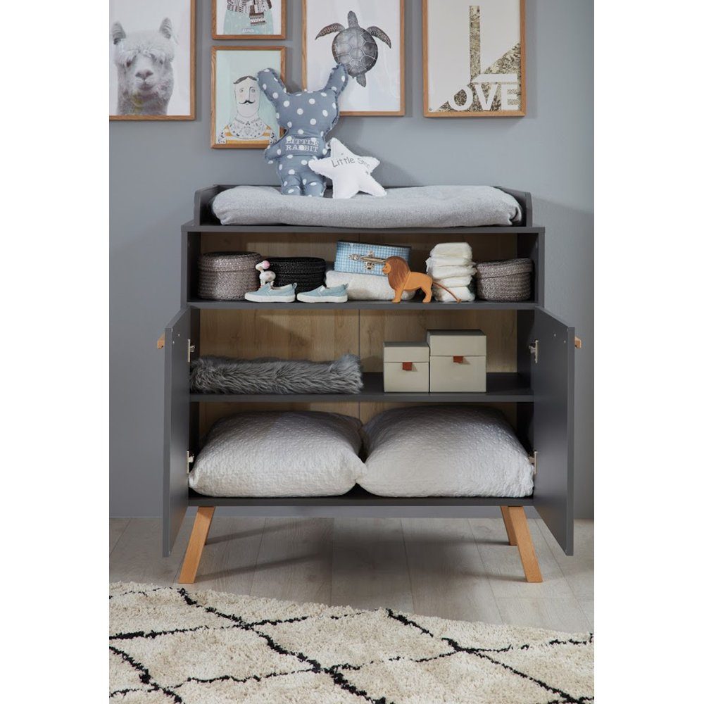 trendteam Wickelkommode Mats, Wickeltisch Wickelregal Babymöbel Kommode Grau Melamin 96x105x78cm