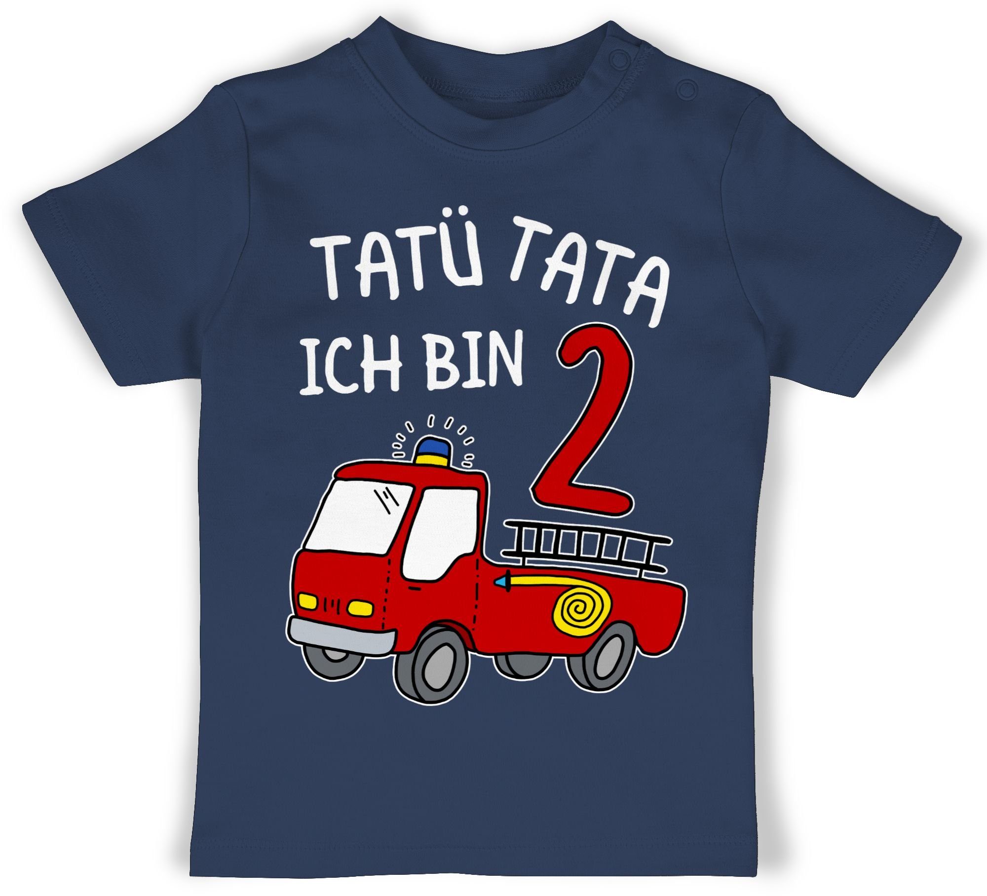 Shirtracer T-Shirt Tatü Tata Ich bin zwei Feuerwehrauto 2. Geburtstag 1 Navy Blau