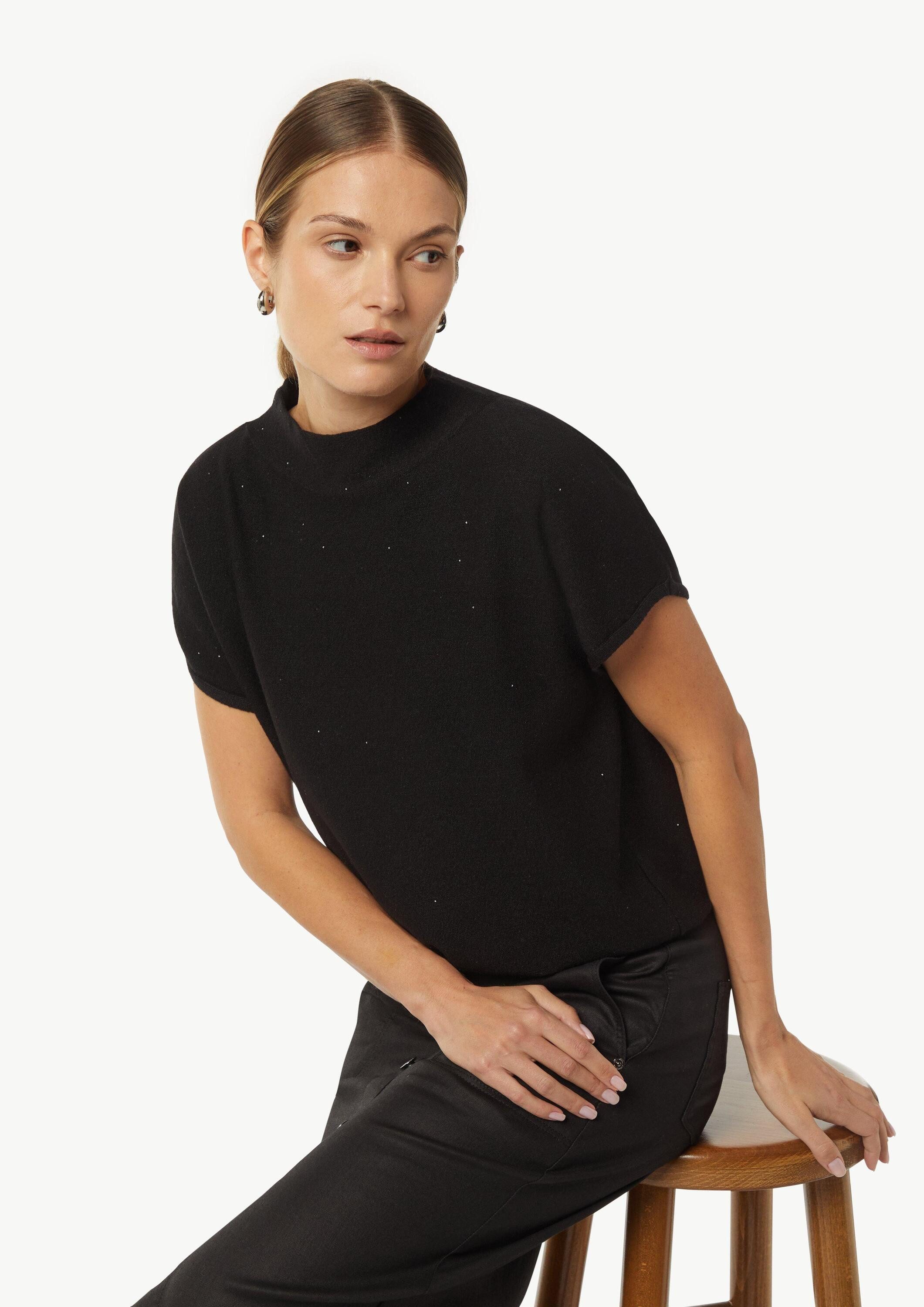 comma Kurzarmpullover Strickpullover Strickpullover mit Tutleneck und Pailletten-Details