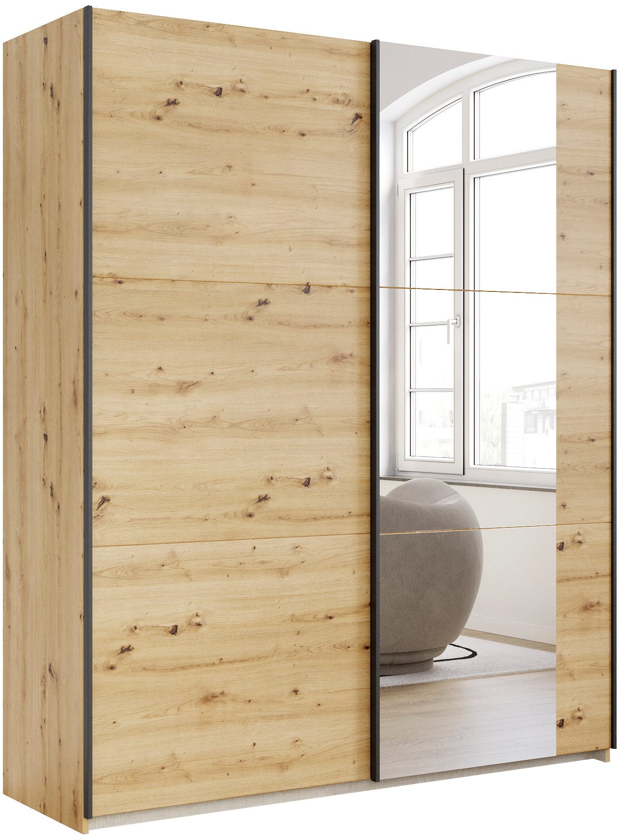 rauch Schwebetürenschrank Kleiderschrank Drehtürenschrank Schrank Garderobe KRONACH (in 3 Ausstattungen BASIC/CLASSIC/PREMIUM, Breiten 131/175/218/261 cm) optional ohne, mit 1 oder 2 Spiegel, viel Stauraum MADE IN GERMANY